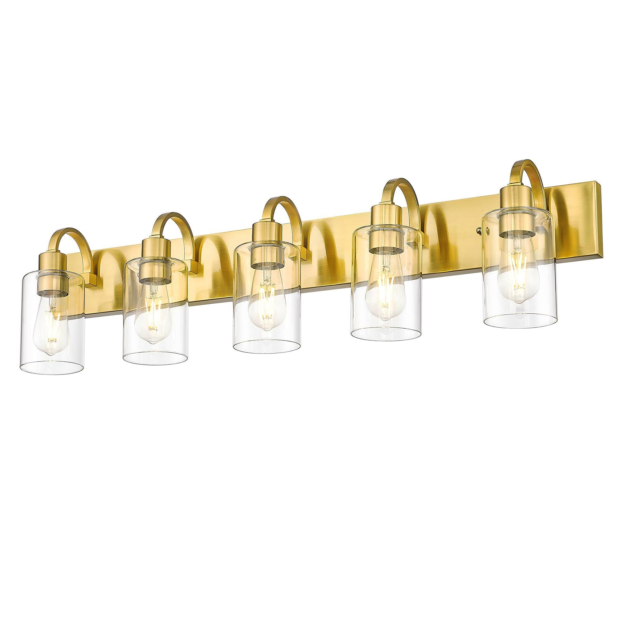 Emliviar 5-Light Vintage Vanity Lighting For Bathroom  37-Inch Wall Mount Light Fixture With Clear Glass Shade  Brushed Gold Finish  Yce237B-5W Bg
