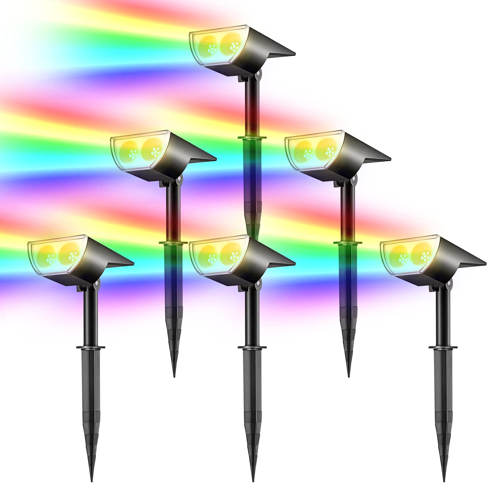 Linkind Starrays 2-In-1 Solar Lights Outdoor, Christmas Decorations Color Changing Solar Spot Lights, Ip67 Waterproof 16 Leds Ou