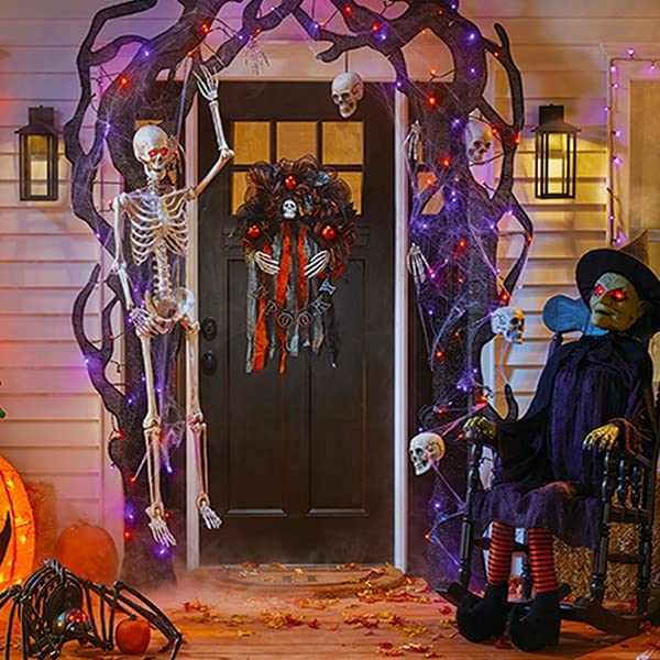 Kemooie 2 Pack 240 Led 78Ft Halloween Solar String Outdoor Lights, Solar Powered With 8 Modes Waterproof Lights For Bedroom Patio Garden Tree Party Yard Decoration (Orange And Purple)