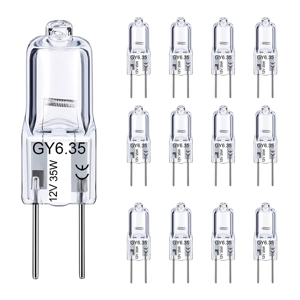 Gy6.35 Halogen Light Bulbs 12 Volt 35 Watt, 12 Pack 2 Pin Gy6.35 Base Bulb, Replacement T4 Tubular Jcd Type Bulb For Ceiling Lig