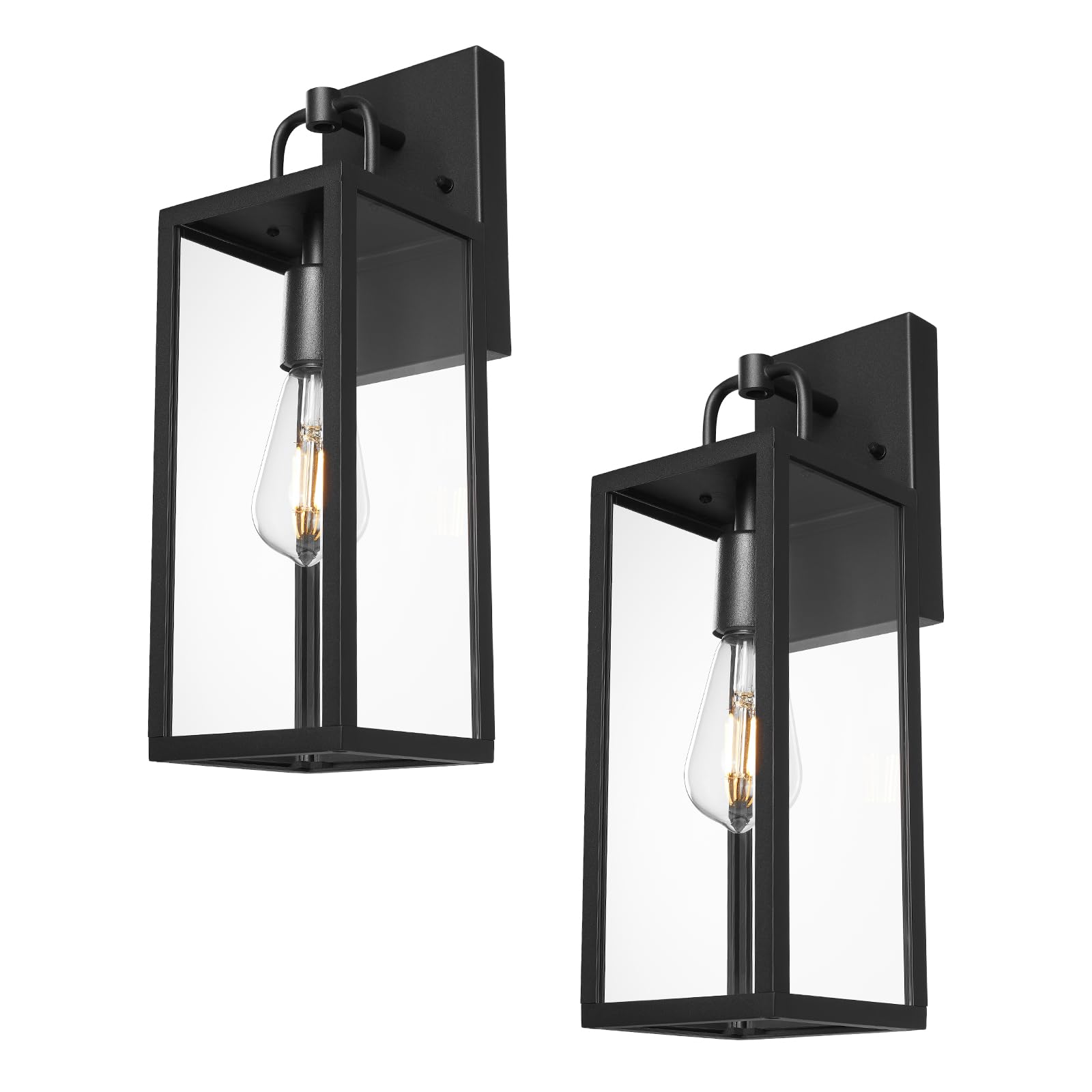 Diyel Outdoor Wall Sconce Lights, 16 Inch Tall Transitional Exterior Wall Light Fixtures With Clear Glass, Anti-Rust Modern Black Outside Wall Lanterns For House Front Porch Doorway Patio, 2 Pack