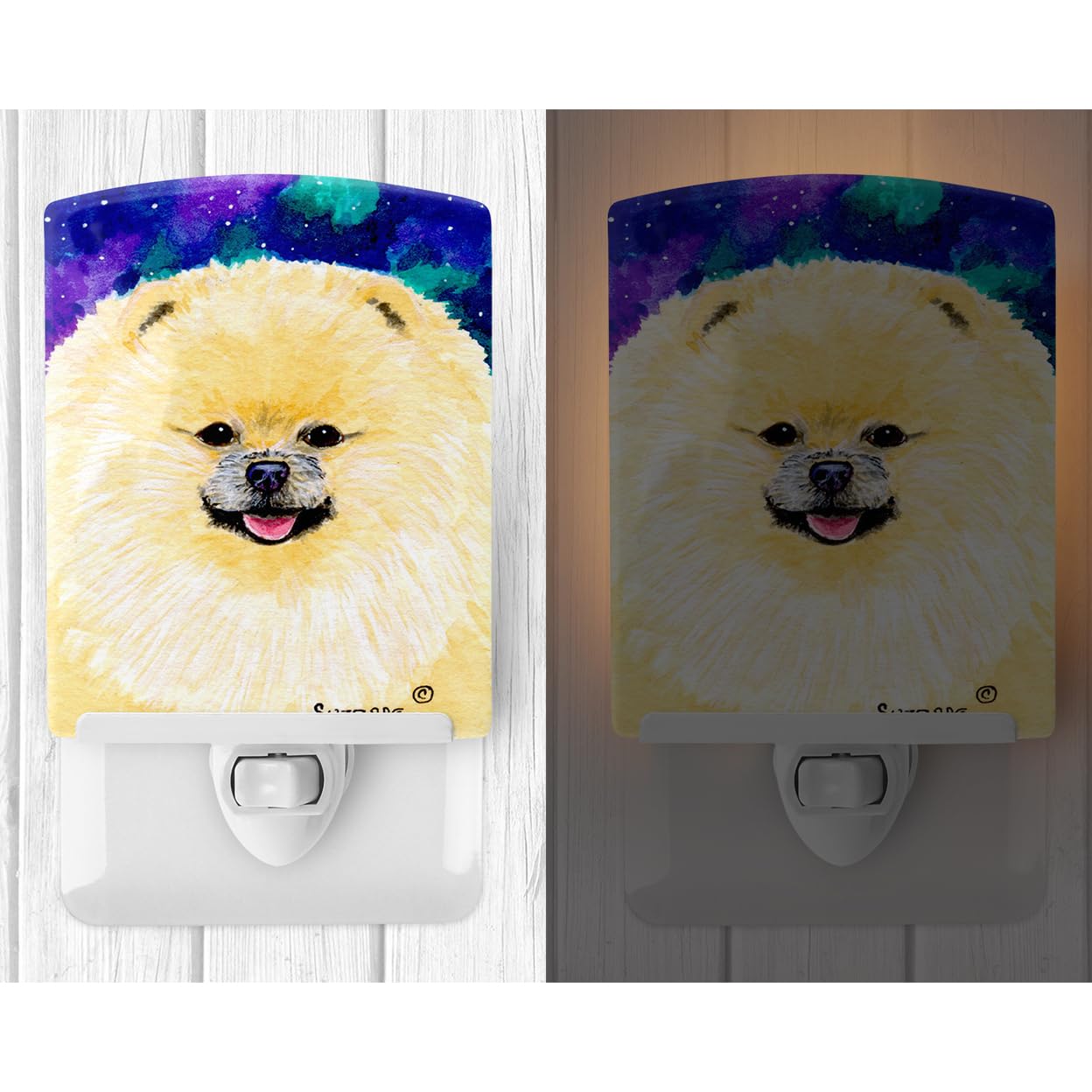 Carolines Treasures Ceramic Night Light, Pomeranian Model SS8997CNL, 6x4x3in, UL-Certified, Ideal for Bedroom, Bathroom, Nursery