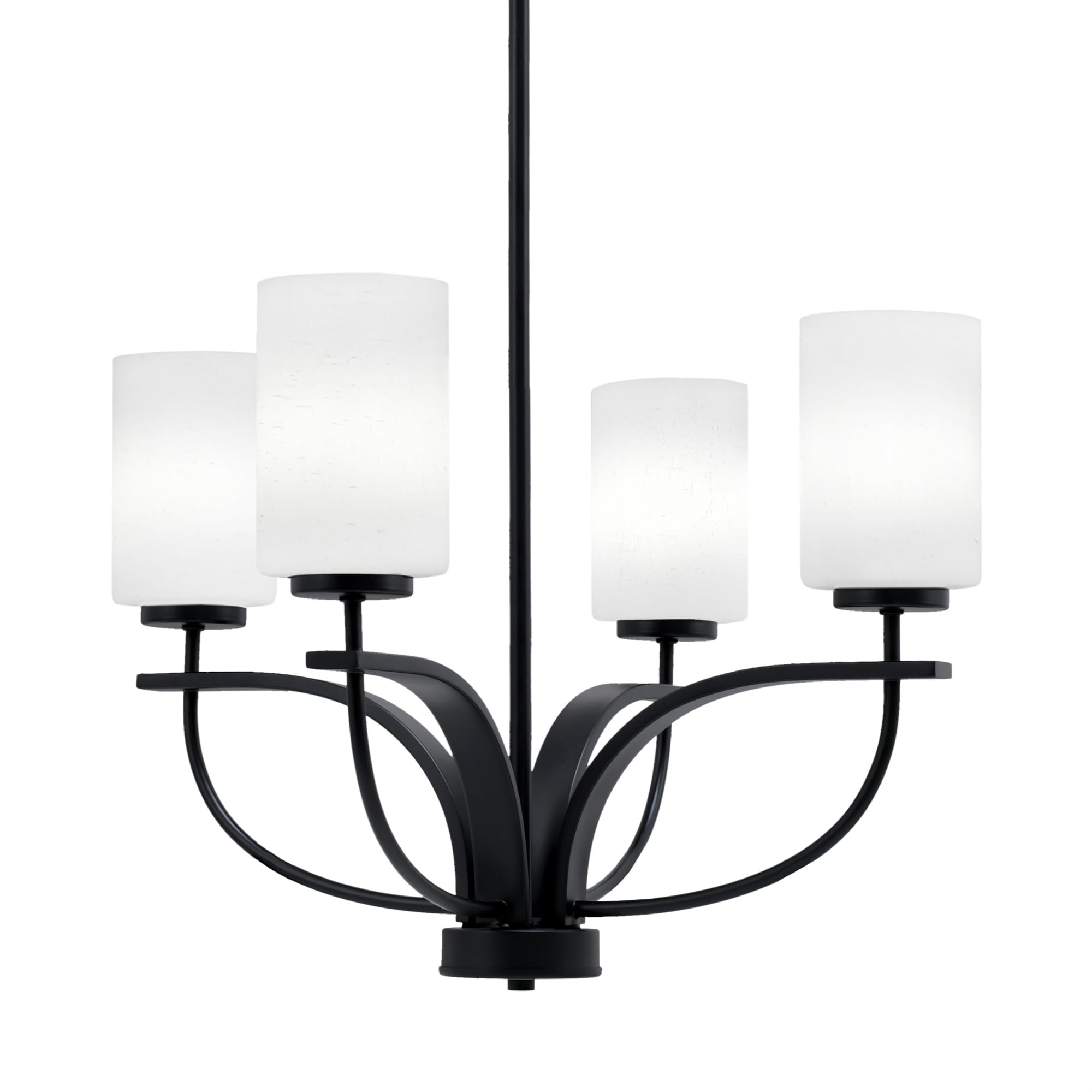 Toltec Lighting Cavella 4 Light Chandelier Shown in Matte Black Finish with 4" White Muslin Glass