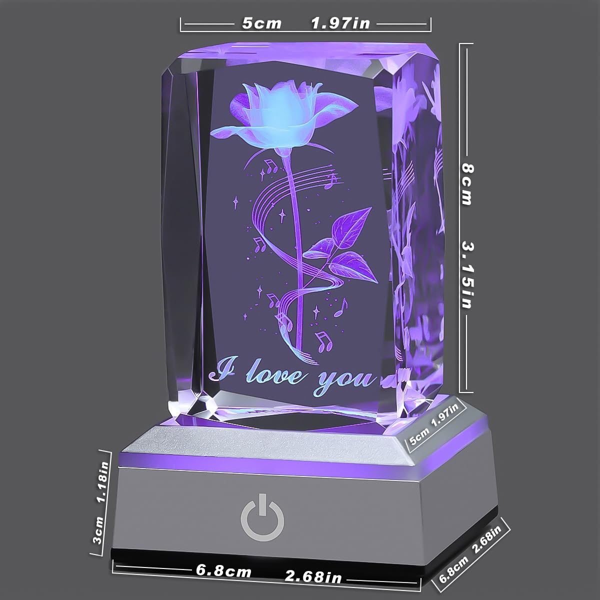 Hochance 3D Musicrose Crystal Multicolor Nightlight - I Love You Decolamp - Perfect Thanksgiving Christmas Day Gift Ideas For Gi