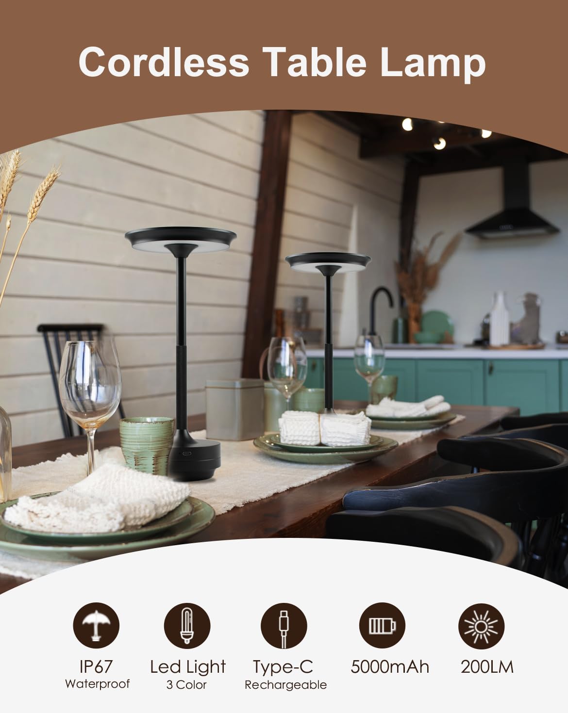 Zeyork Cordless Table Lamp, Led Table Lamp With 5000Mah Built-In Rechargeable Battery Touch Dimmable Control, Waterproof Led Des