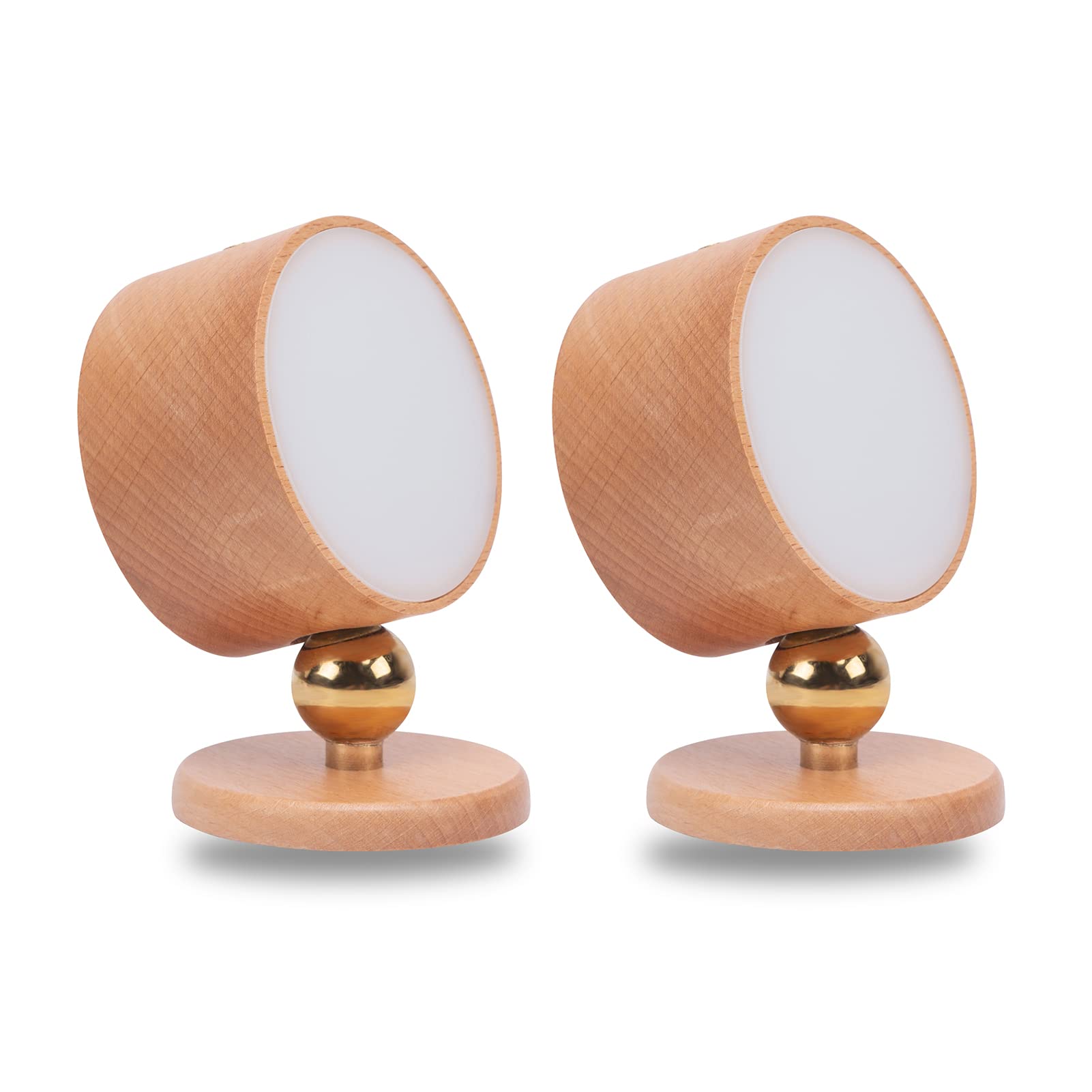 HBGFHG Wooden LED Wall Sconce, 360° Rotatable, Dimmable, Rechargeable, Battery Operated, Beech Wood, 2pcs, Model NO-HB01300