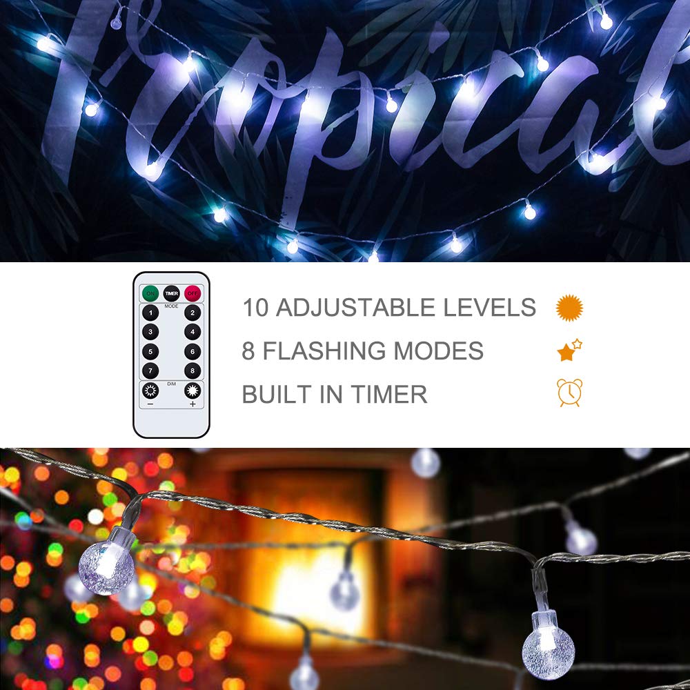 Metaku Outdoor String Lights, 50LED Fairy Lights, 16.4ft, Battery Operated, Waterproof, Cool White - Perfect for Patio, Garden, Balcony