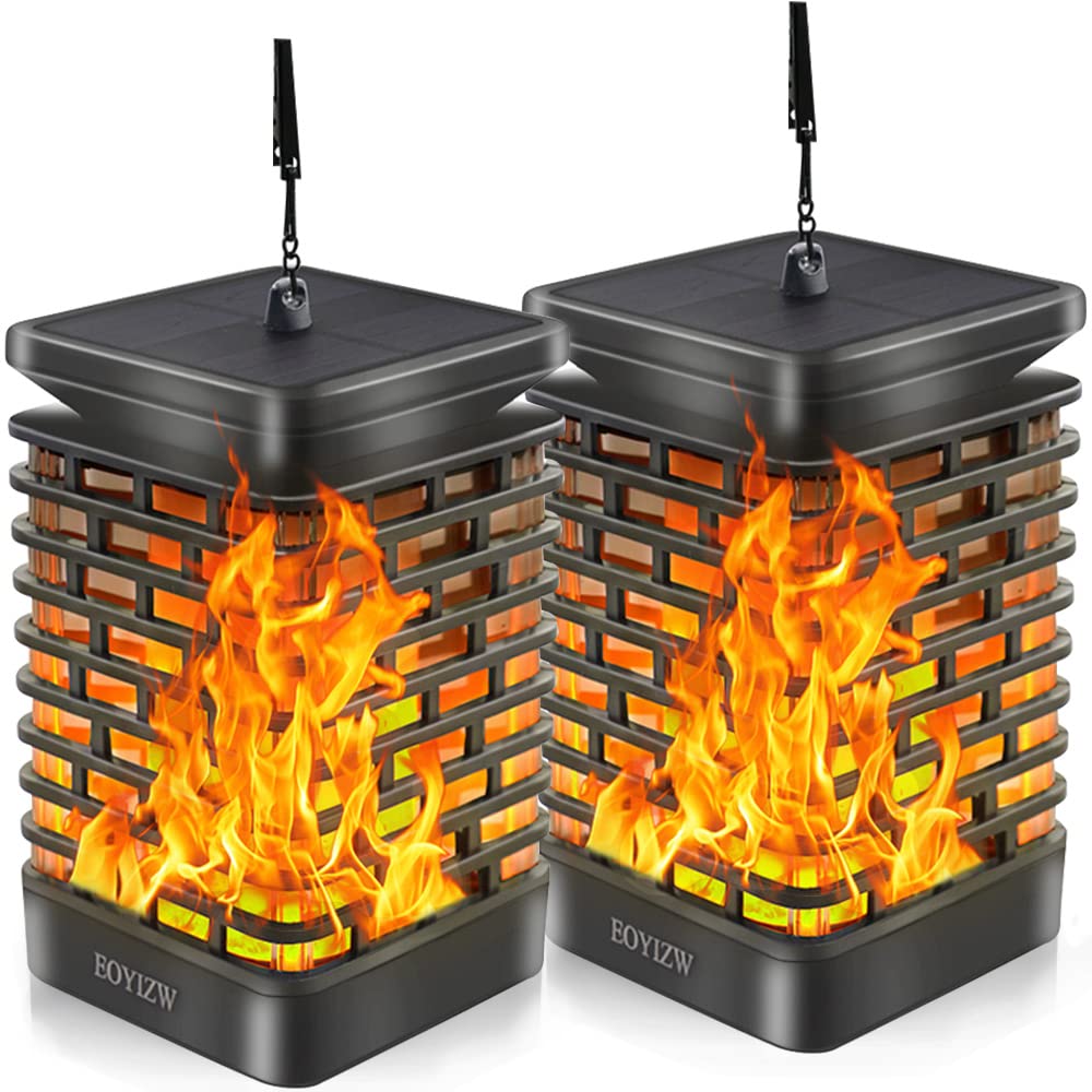 EOYIZW Solar Outdoor Lights 2 Pack- 99 LEDs Solar Lantern Flickering Flame Lights for Garden Decor- IP65 Waterproof Solar Garden