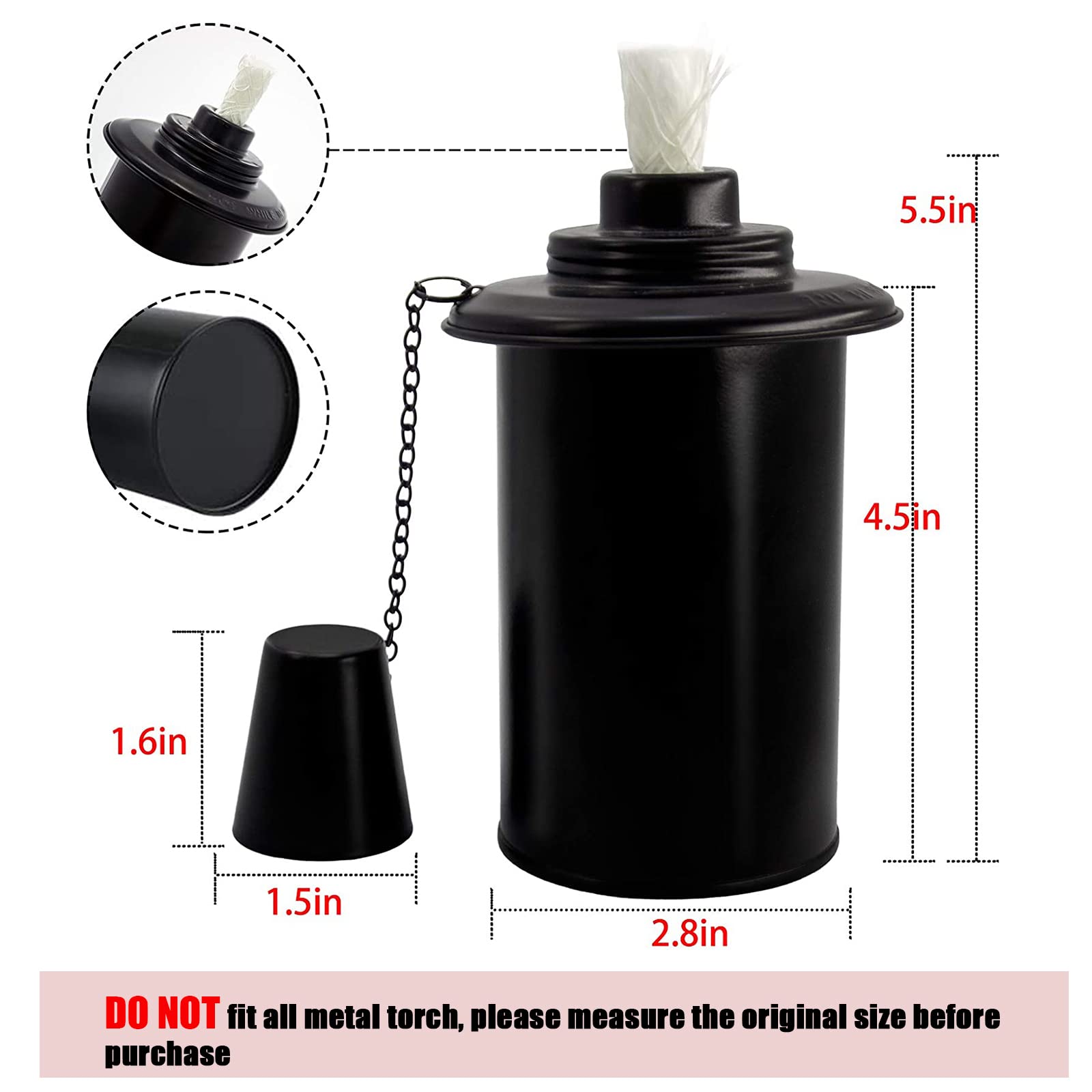 Nonley 12oz Refillable Torch Canisters - 4 Pack Citronella Fuel with Wicks & Covers for Outdoor Decor, Luau Parties, Metal Material