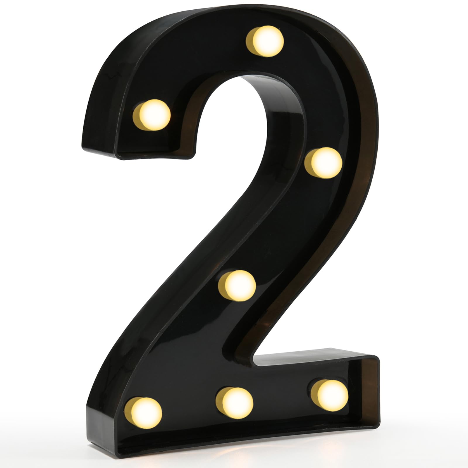 Pooqla Decorative Led Light Up Number Letters, Black Plastic Marquee Number Lights Sign for 2nd 21th Birthday Party Wedding Decor Battery Operated Black Number 2