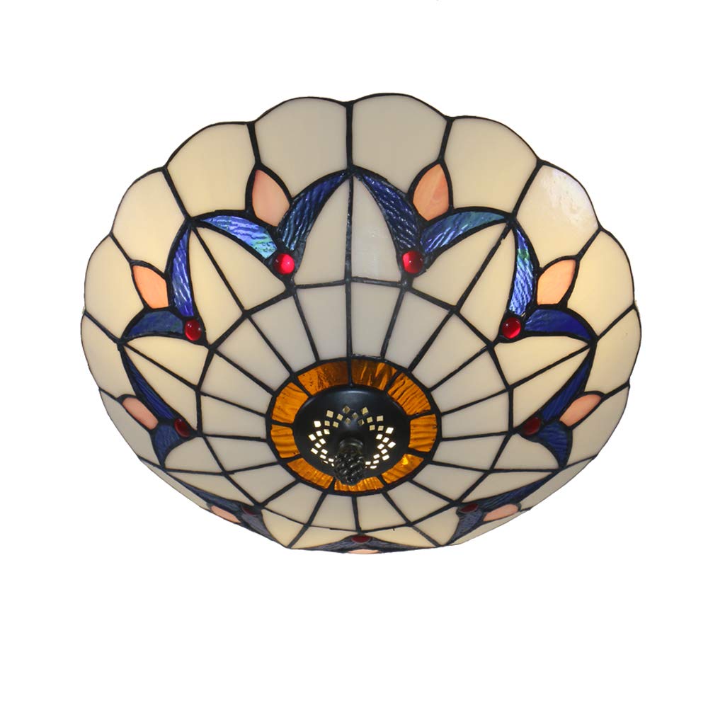 Skyweel 12 Inch Vintage Chandeliers Light Tiffany Style Stained Glass Ceiling Light Stained Glass Flush Mount Ceiling Lighting F