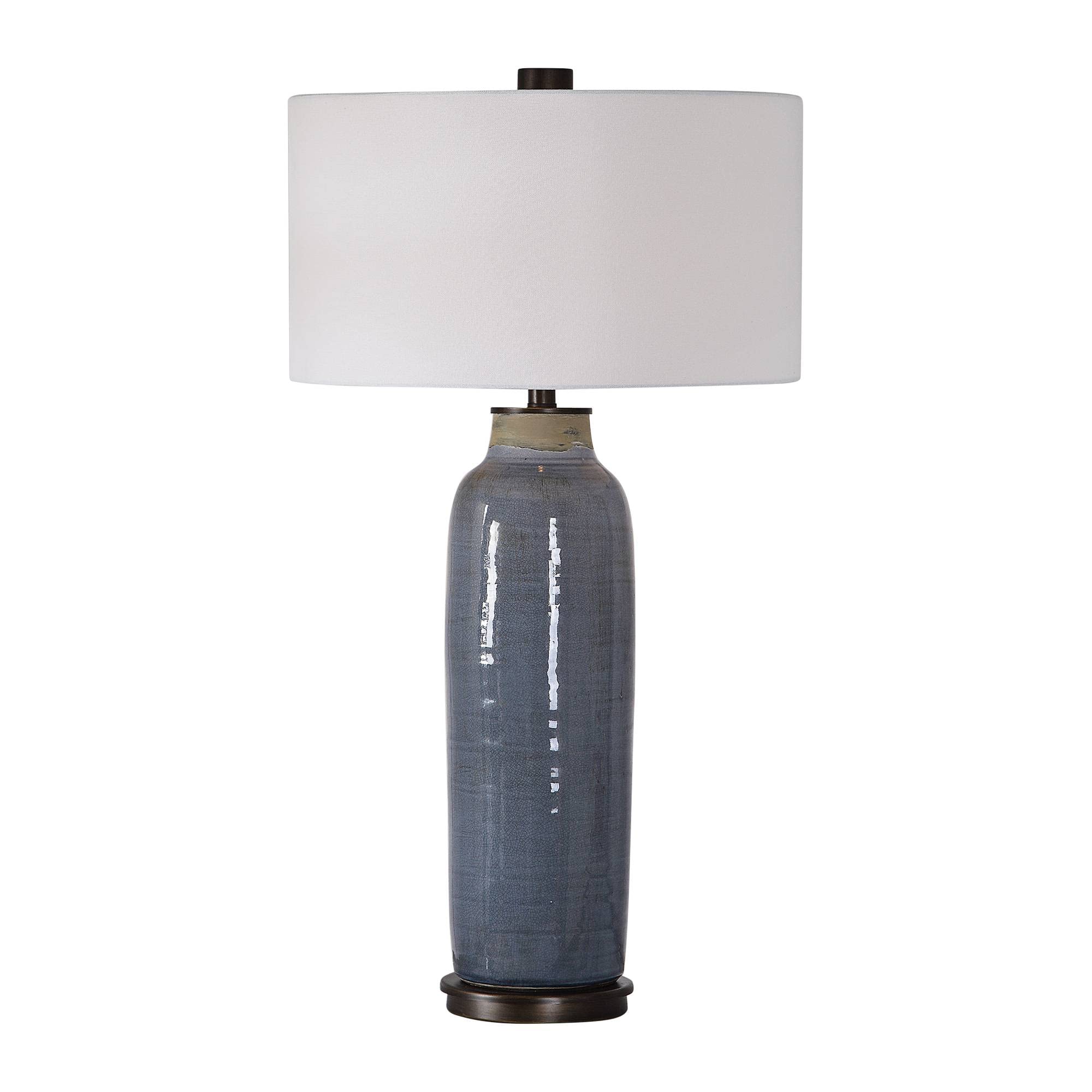 Uttermost Vicente Table Lamp - 1 Light, Ceramic, Distressed Slate Blue Glaze/Oil Rubbed Bronze, 18in W x 33.5in H x 18in D