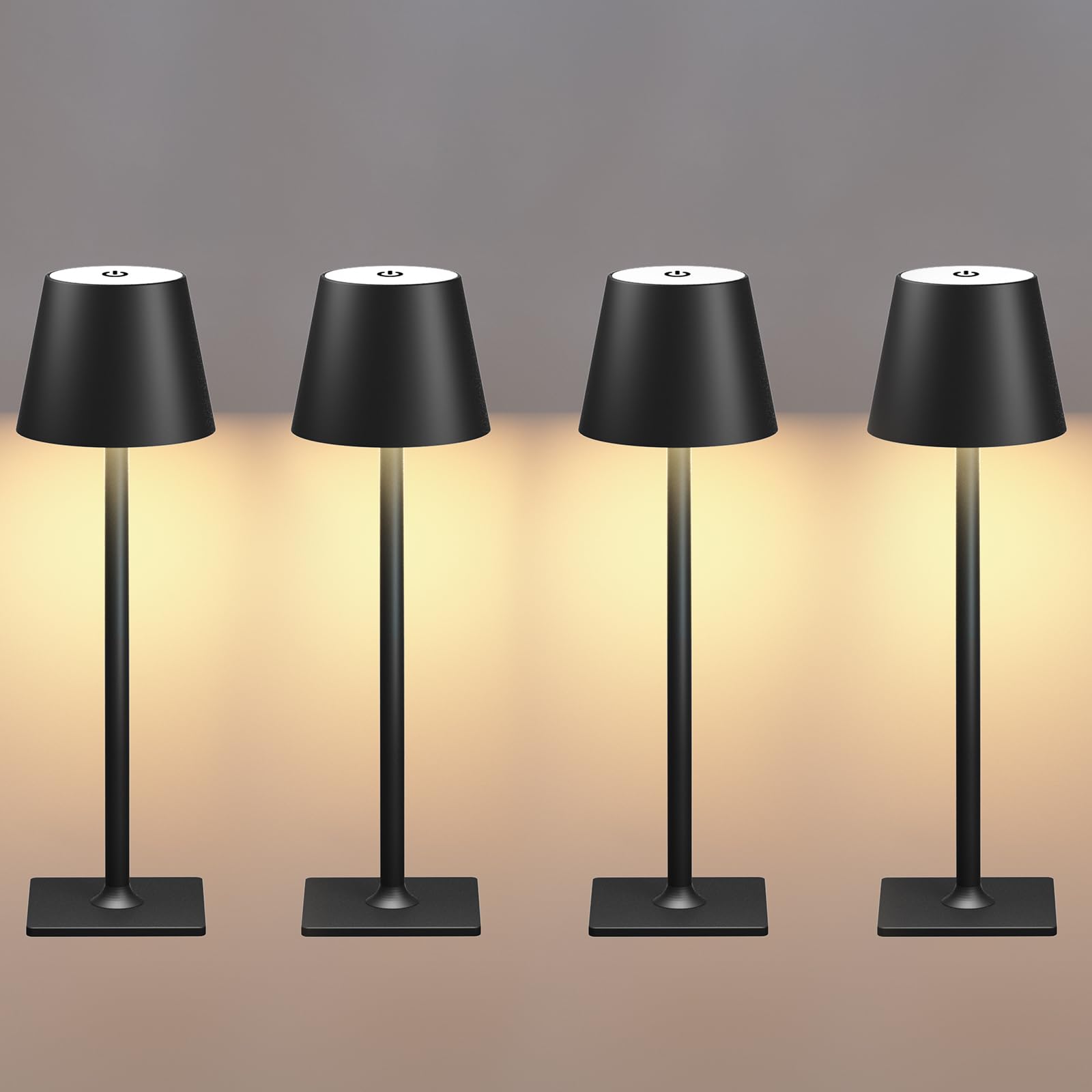 Fizrice 4 Pack Cordless Table Lamps, Portable Rechargeable Lamp, 6000mAh Battery Operated, 3 Color Dimmable LED Table Light for 