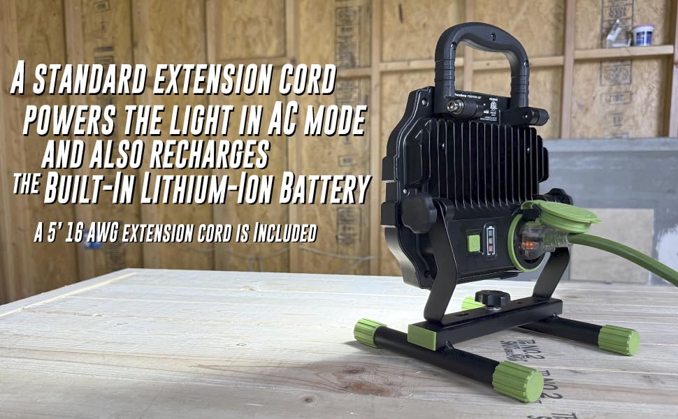 PowerSmith PWL50R10H 2 in 1 Hybrid, 5000 Lumen AC and 1000 Lumen Rechargeable DC Includes 5 ft. 16 AWG Extension Cord, LED Work