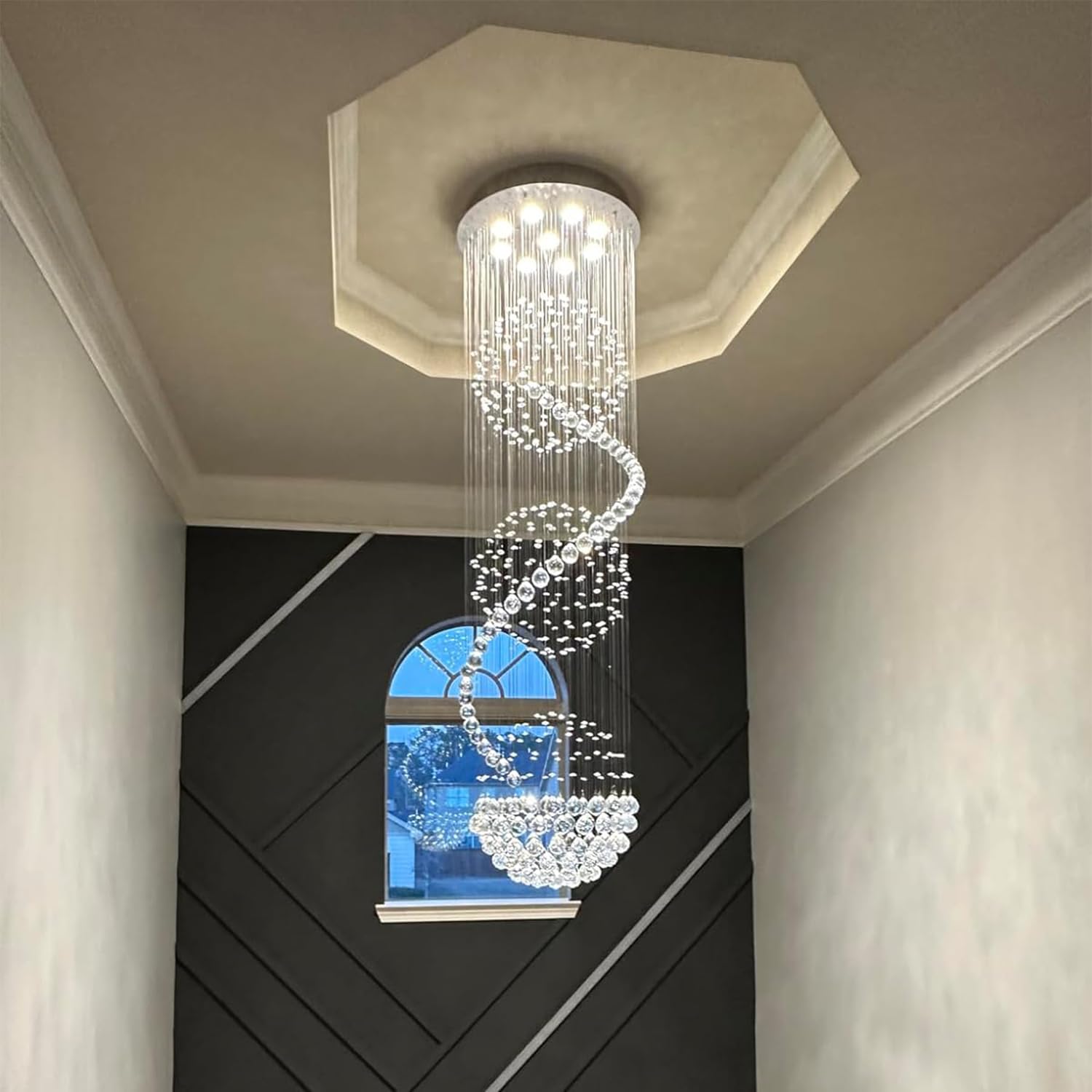 Modern Spectacular Spiral Sphere Rain Drop Chandeliers, K9 Crystal Chandeliers Ceiling Light Fixture For Hallway, Foyer Staircas