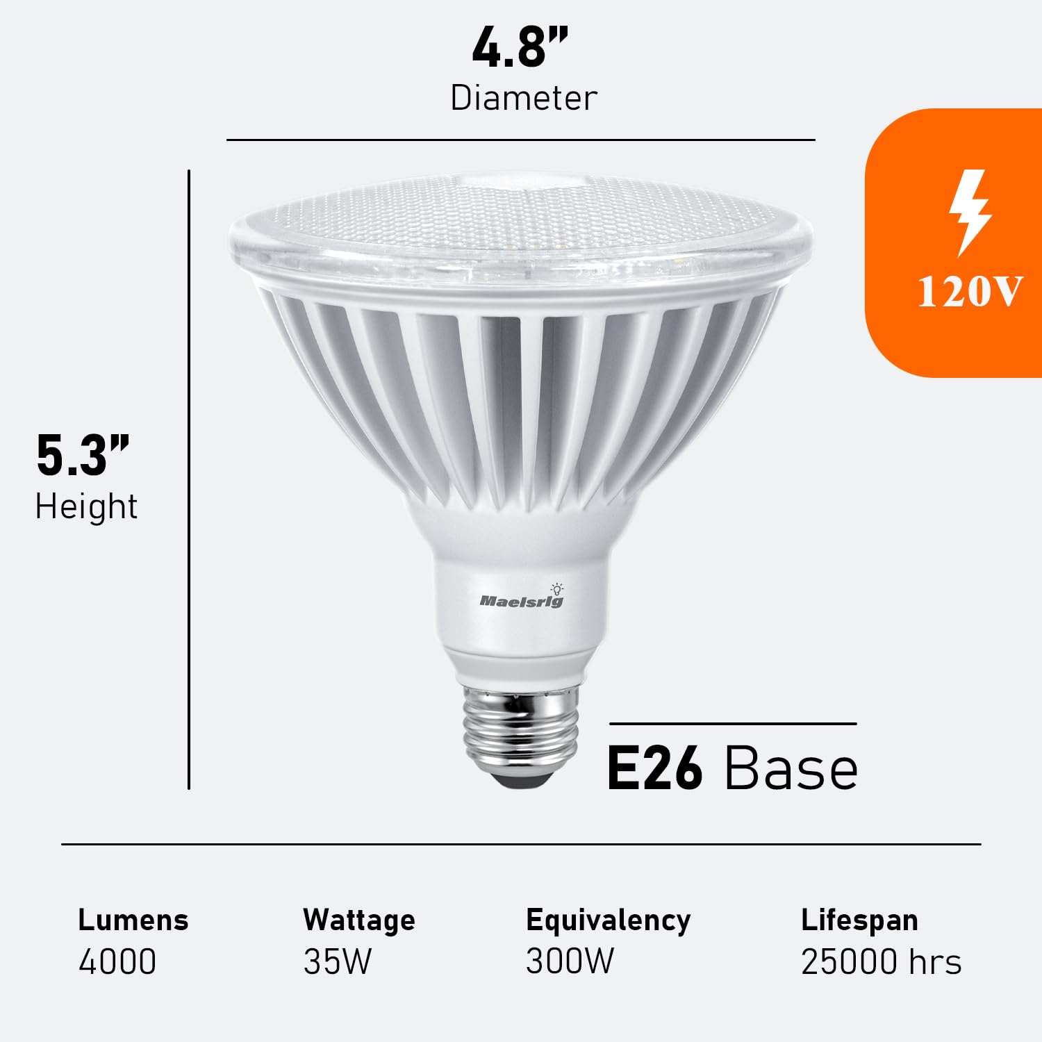 Maelsrlg PAR38 LED Flood Light Bulbs, 300W Equivalent, 35W 4000LM, Daylight 5000K, Waterproof, Non-Dimmable, 2