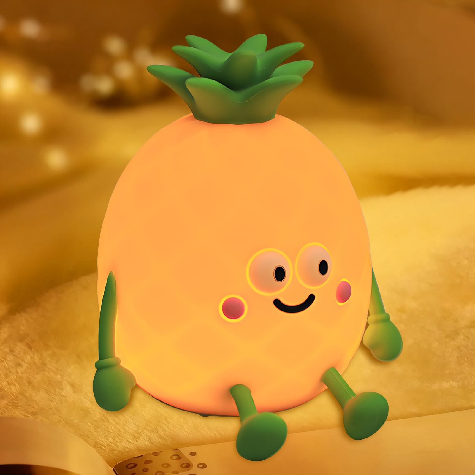HPYDIY Cute Small Pineapple Fun Night Light - Dimmable RGB Touch Control Lamp, USB Rechargeable, Idea for Home, Office, and Gift