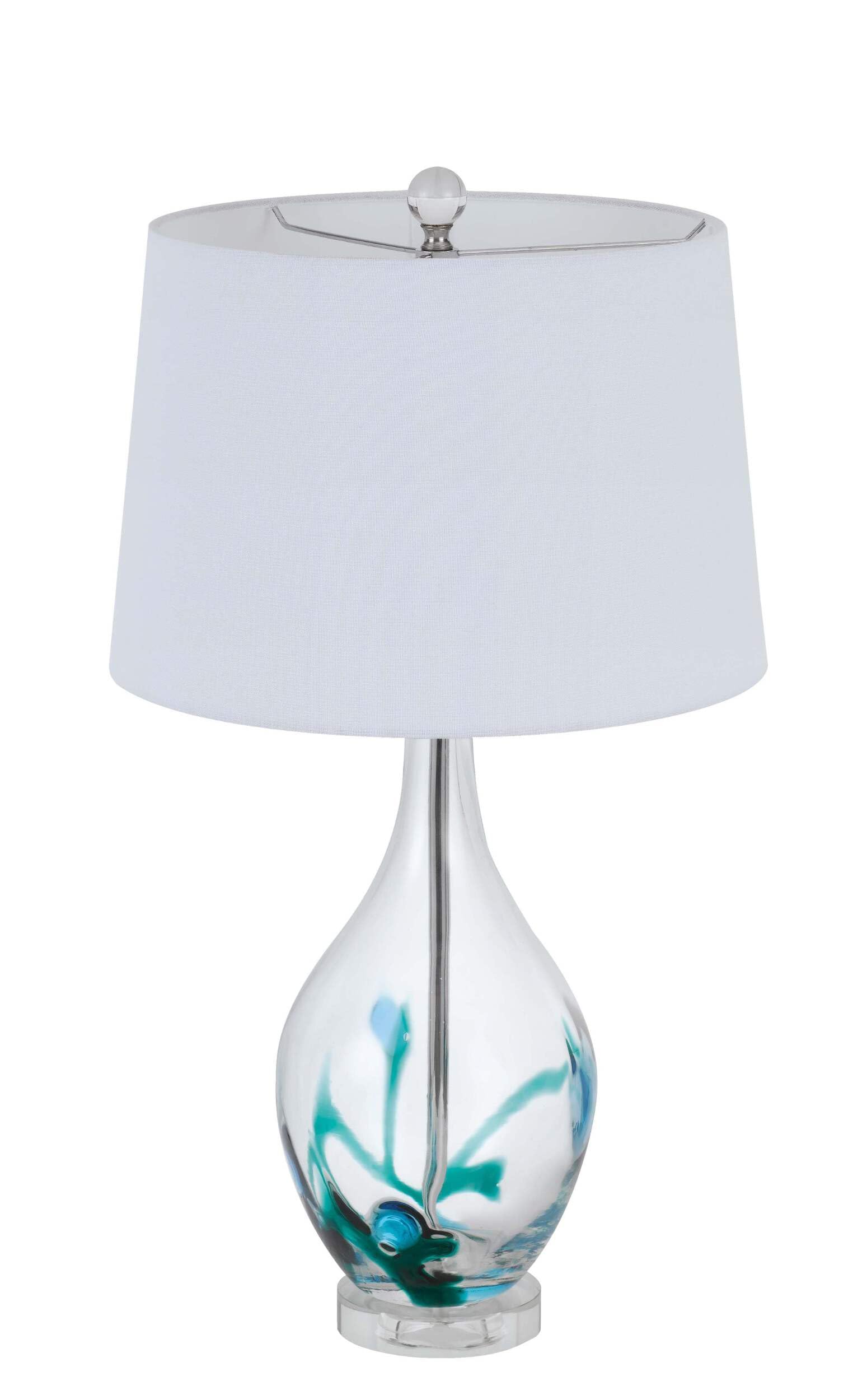 Homeroots Clear Glass Table Lamp With White Empire Shade, 27 In., Model 524783