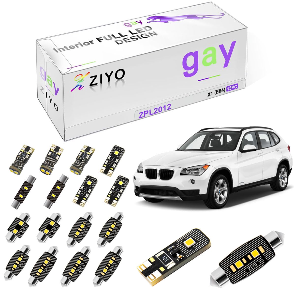 Ziyo Zpl2012 (13 Bulbs) Led Interior Light Kit Replacement For Bmw E84 X1 2009-2015 Accessories  6000K Xenon White Dome Light Bulbs Upgrade Error Free