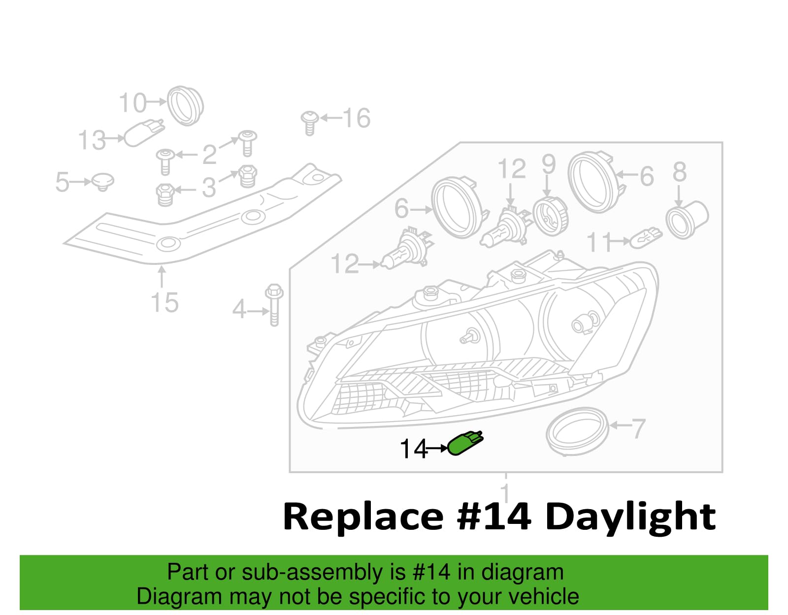 iJDMTOY Xenon White Daytime Running Lights for 2012-2015 Volkswagen Passat, Fit Halogen Headlamps Only