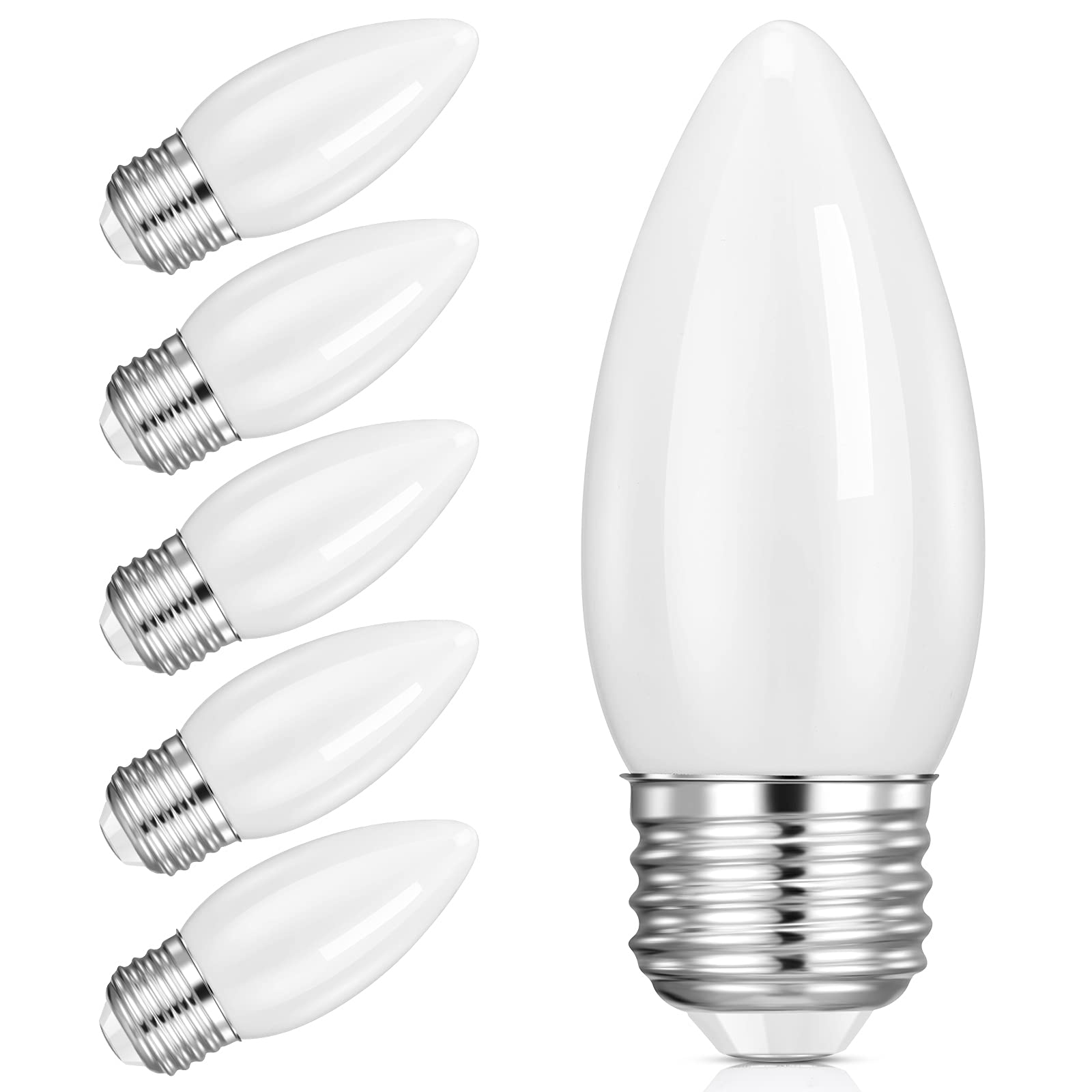 Hola Led Chandelier Bulb Dimmable Led Lamp Bulb E26 Base, 360 Beam Angle Ul Listed Warm White 2700K Led Filament Bulb, Frosted Glass, 4.5W 400 Lumens, 6 Pack