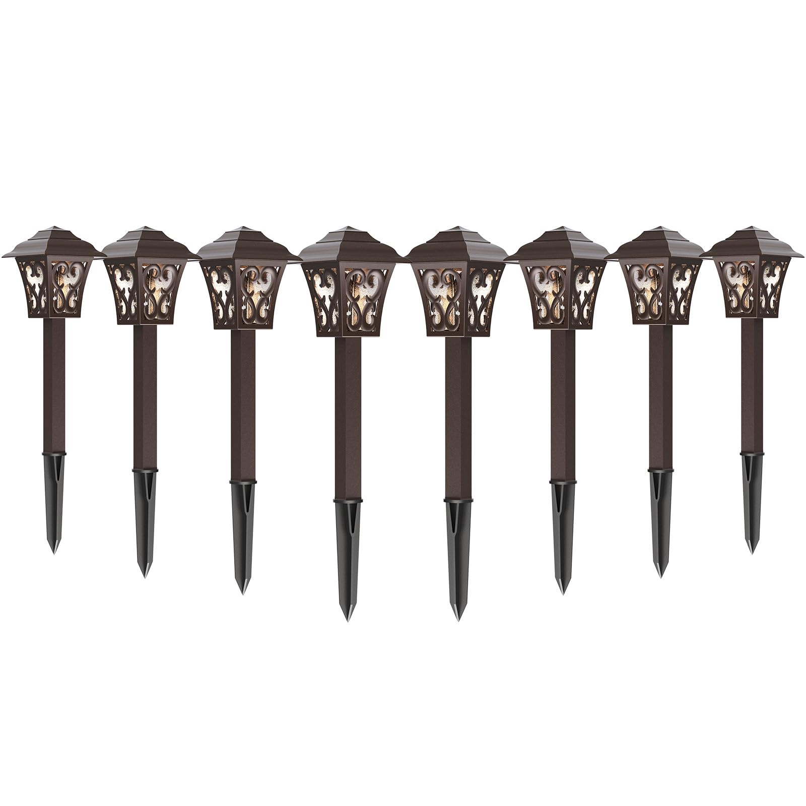 Malibu Low Voltage Pathway Lights 0.8W LED 8PK Path Lights 12V Outdoor Metal Landscape Lighting Kits 12 Lumen Warm White Hardwired Walkway Lights with Connectors and Stakes for Patio, Lawn, Garden