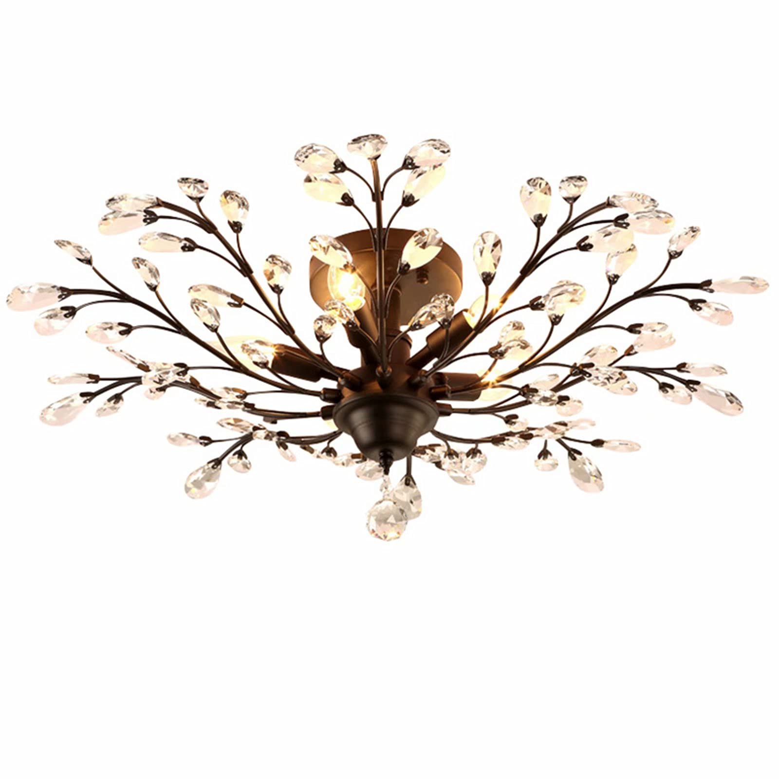 SEOL Chandeliers Large Crystal Branches Flush Mount Light 5 Light 200W Black 31.5in Dia Model SLP1801PAPA