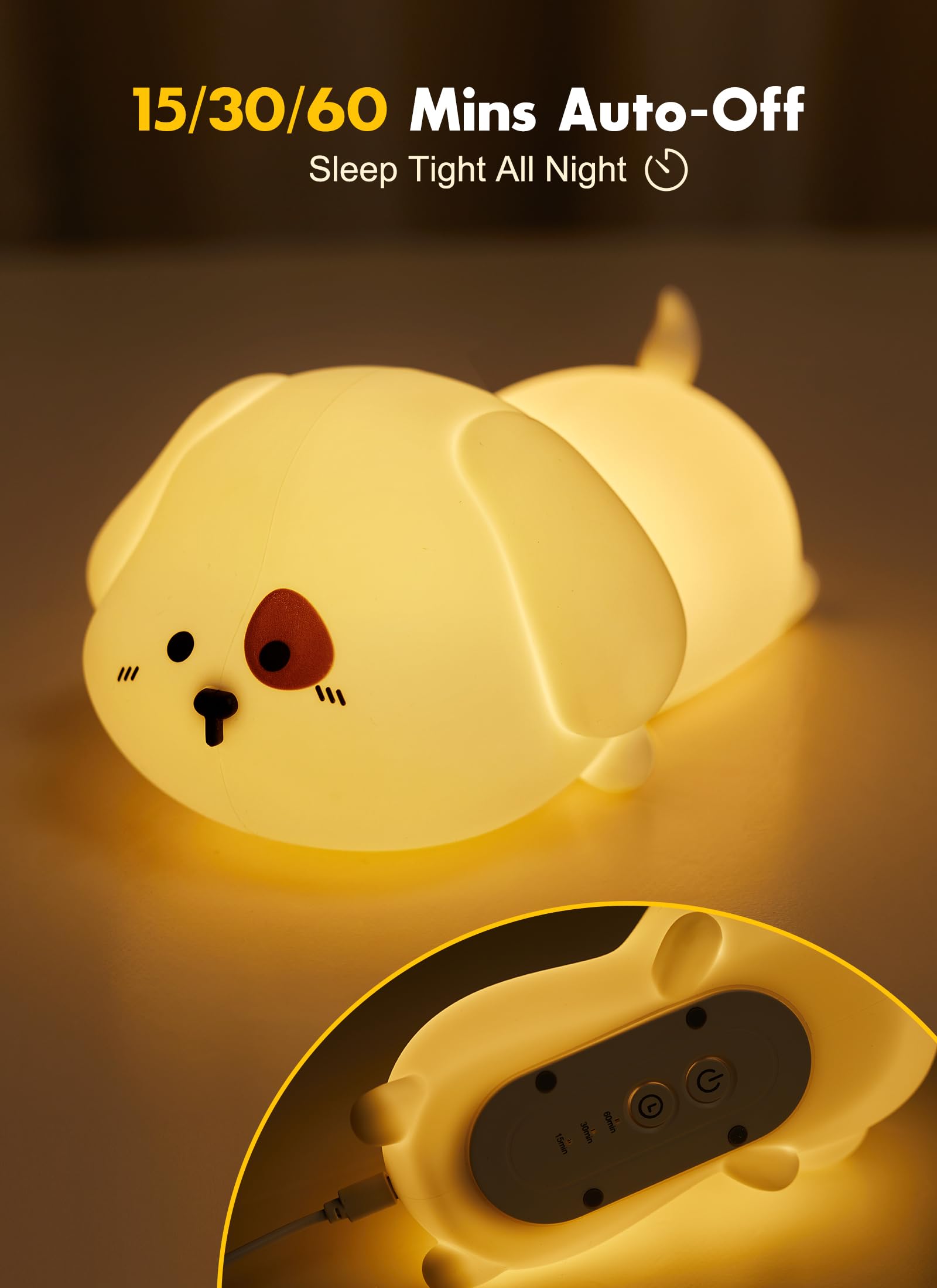 Minetom Night Light For Kids, Cute Silicone Puppy Night Light With 2 Levels Of Brightness, 7 Colors Kawaii Touch Lamp For Bedroom, Girls And Boys, Toddler, Nursery, Baby Gifts, Rechargeable