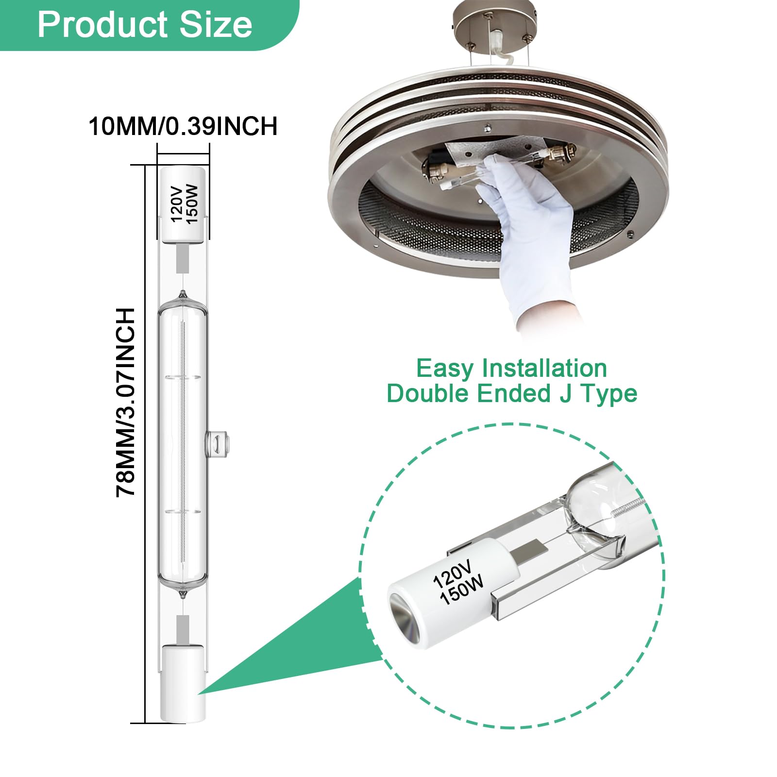 R7S Bulbs,5 Pack Halogen Bulbs R7S 78Mm T3 150W 120V,2200Lm J-Type Halogen Light Bulb With Long Lifespan,3-Inch Long Double Ende