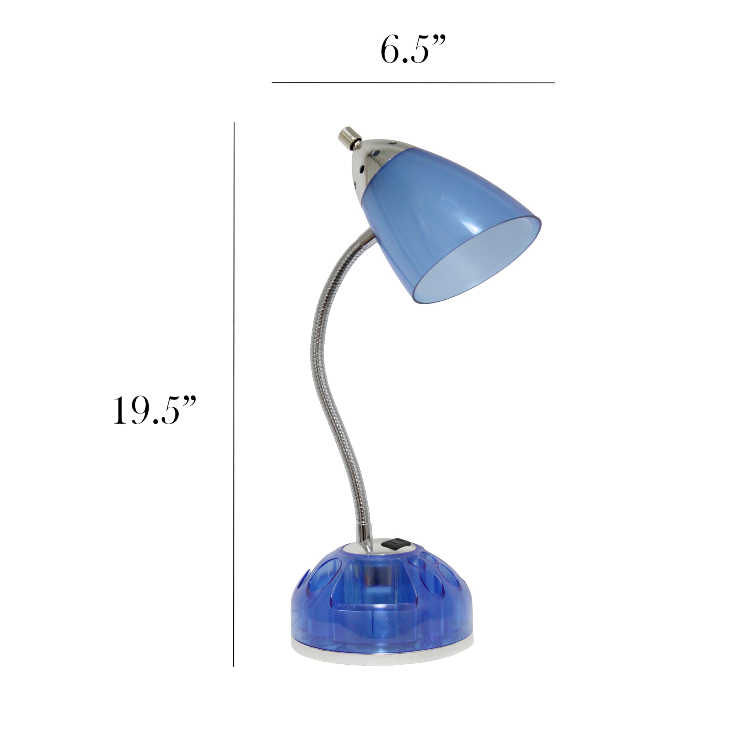 Simple Designs LD1015-CBL Desk Lamp with Charging Outlet, 18.5inx6.4inx6.4in, Plastic, Clear Blue