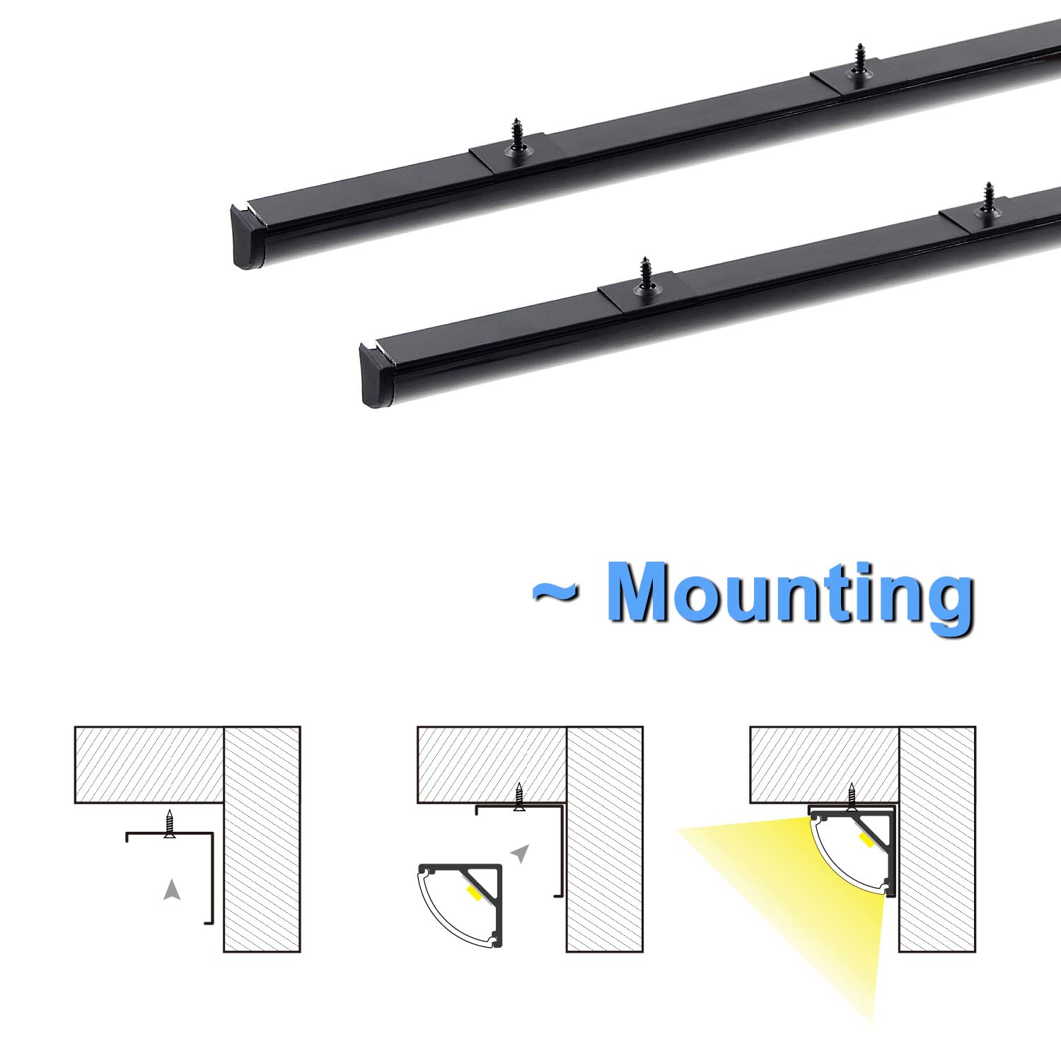 Vst 6Pack 3.3 Ft Led Channel, V Shape Led Diffuser Channel, Led Aluminum Channel System With Black Cover, End Caps And Mounting