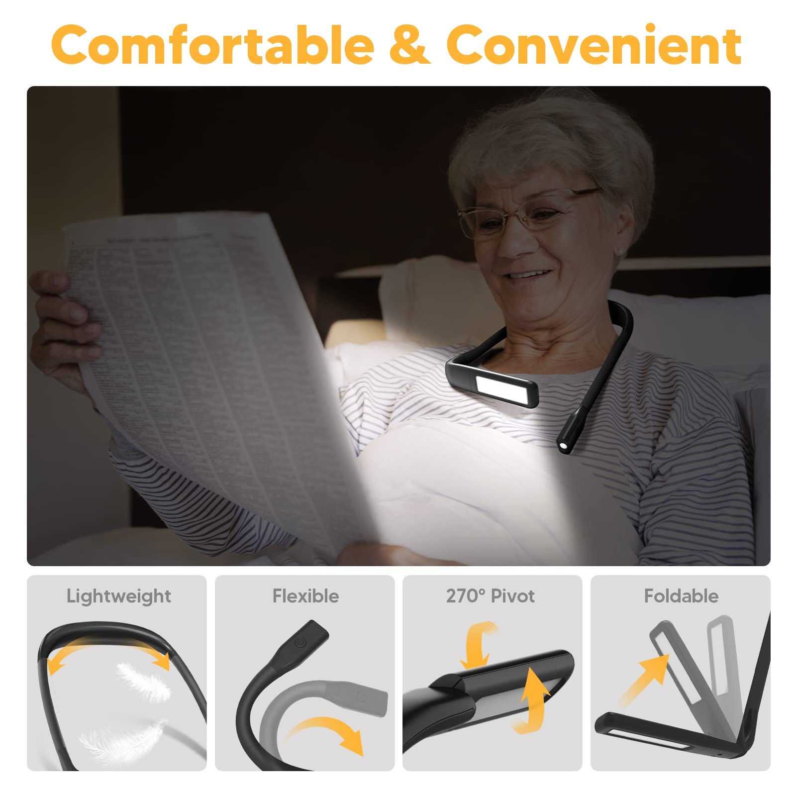 Rechargeable Neck Light For Reading Knitting Crochet, Book Lovers Gifts Christmas Birthday Present Stocking Stuffers For Teen Bo