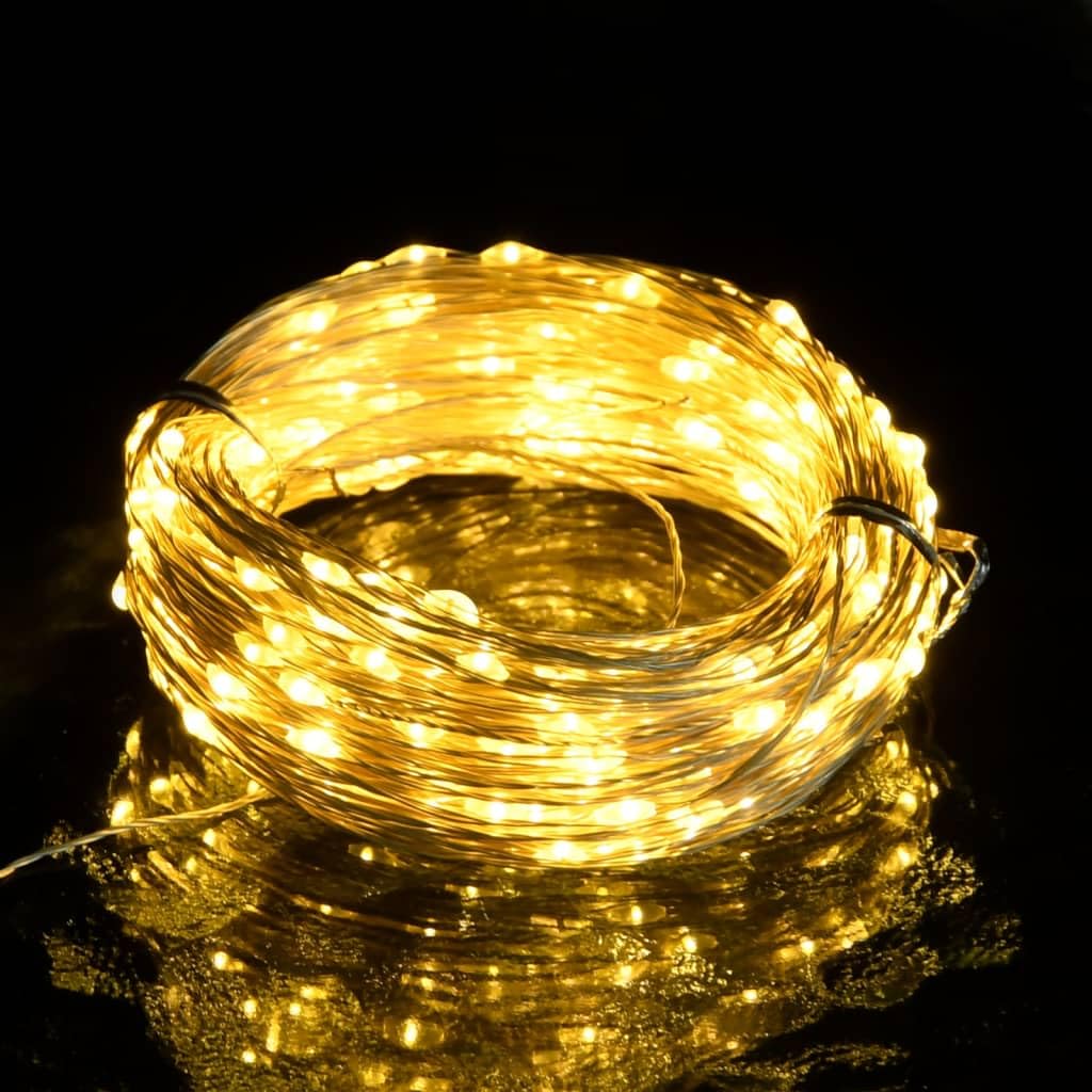 vidaXL LED String Light, 49.2ft Warm White Copper Wire, 8 Modes, Remote Control, Model 330048