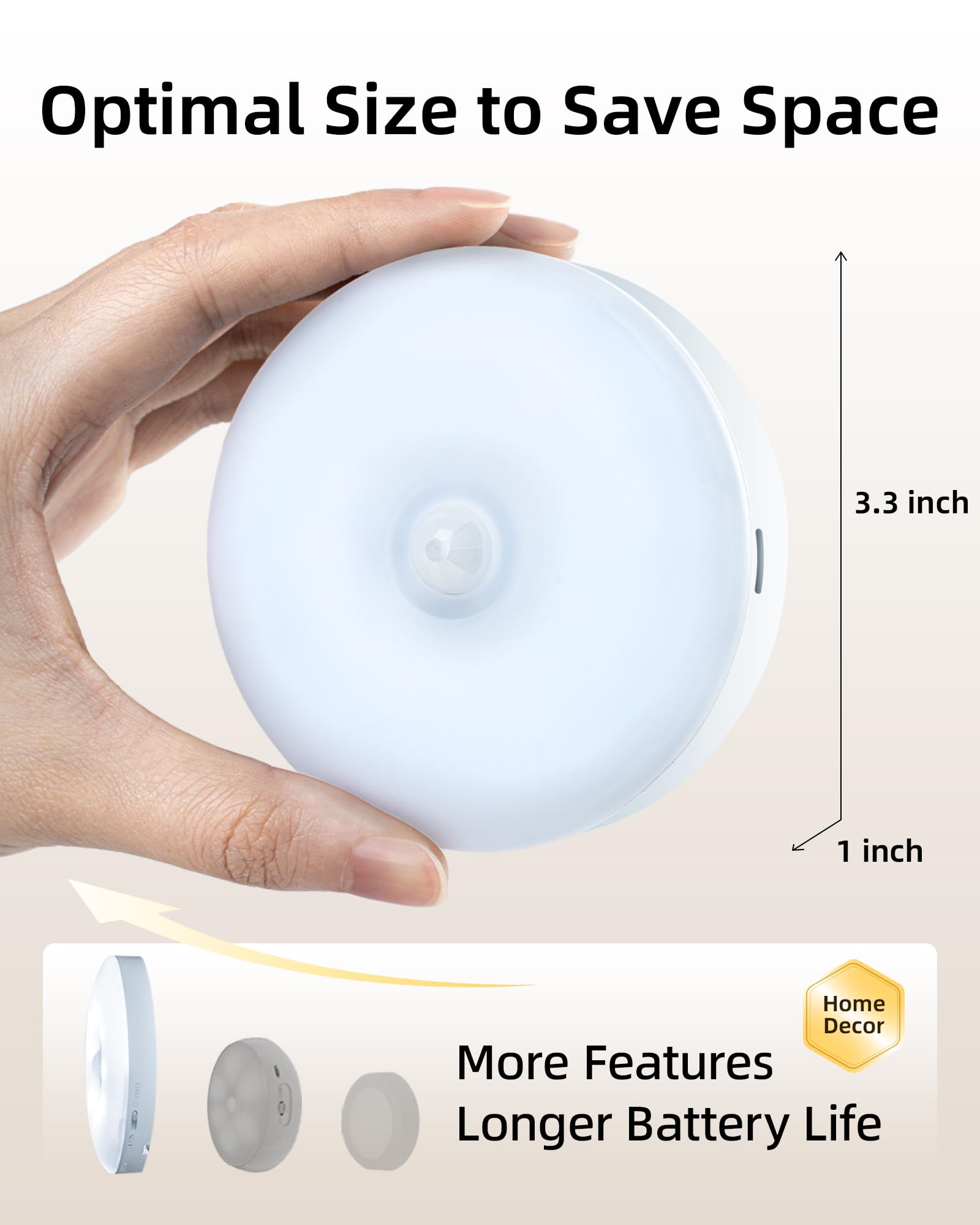 EZVALO Under Cabinet Lighting, 3-Pack Rechargeable Puck Lights with Remote, Dimmable Motion Sensor, 3 Color Temps, White