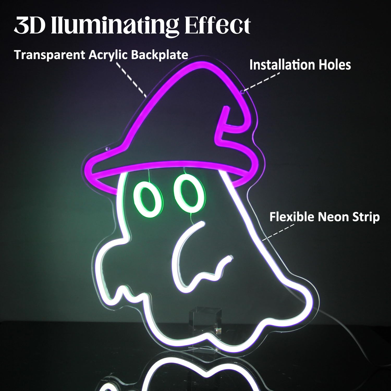 Witch Hat Ghost Neon Signs for Wall Decor Halloween Neon Sign Spooky Ghost LED Sign Gothic Lamp Neon Lights Signs Purple Witch H