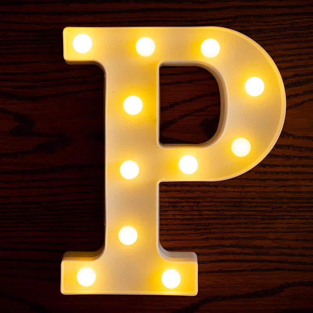 Yorulory LED Letter Lights Sign Letters Light Up Letters Sign for Night Light Wedding Birthday Party Battery Powered Christmas Lamp Home Bar (P)