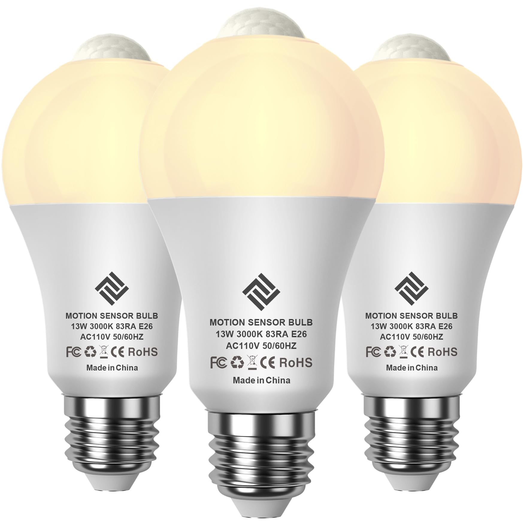 7117 Motion Sensor Light Bulbs  13W (100Watt Equivalent)  Motion Activated Dusk To Dawn Security Led Bulb  A19 E26 3000K Warm White  For Indoor And Outdoor Lighting  Porch  Stairs  Hallway 3Pack