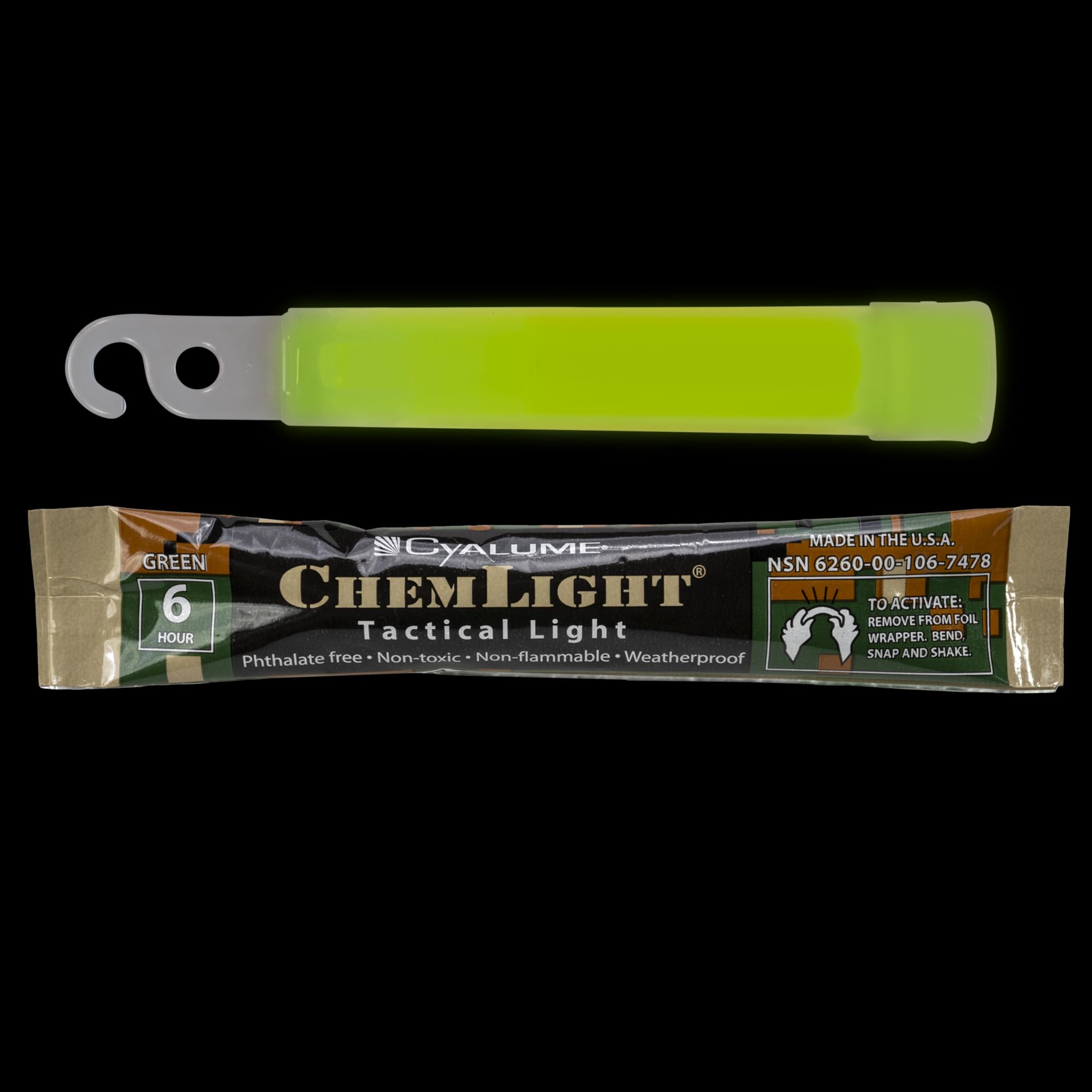 Cyalume Chemlight Light Stick, Military Grade, Green, 4 Inch, 100 Pack, 6 Hour Duration, Model 9-74780