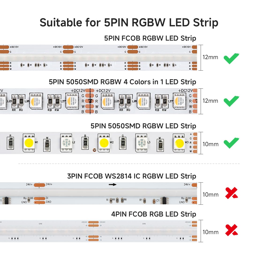 Btf-Lighting 10 Pairs 15Cm 5Pin Jst Sm Male/Female 24Awg Wire Cable Connector Plug For 5050Smd Fcob Rgbw Led Strip Light