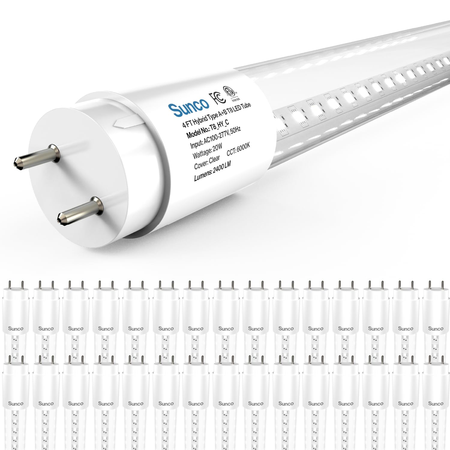 Sunco 30 Pack T8 Led Bulbs 4 Foot, 48 Inch Tube Light Bulbs Fluorescent Replacement, Single Or Double Ended Hybrid Type A+B, 240