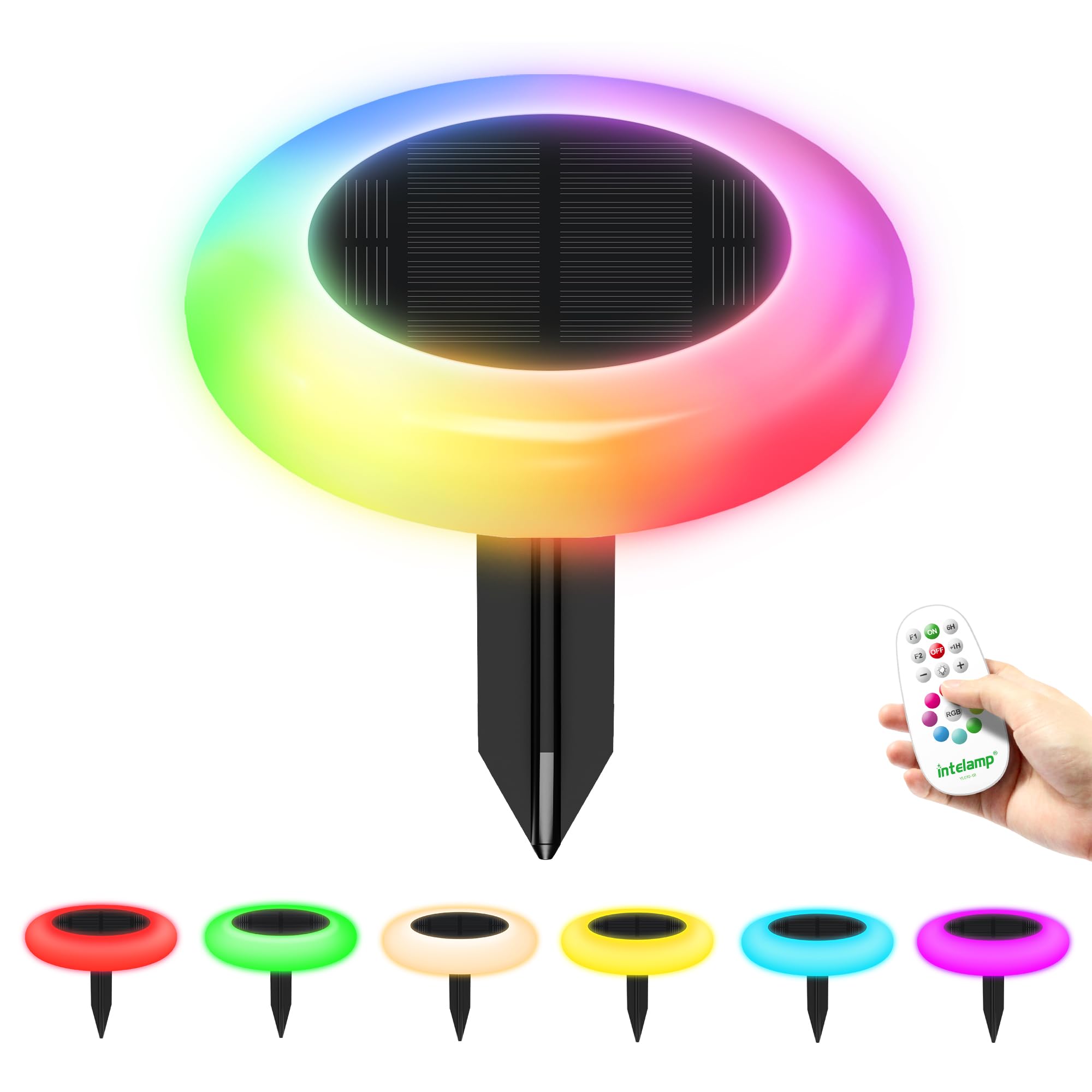 intelamp Color Changing Solar Lights Outdoor, 6 Pack, ABS Plastic, White, Model YL001-9B