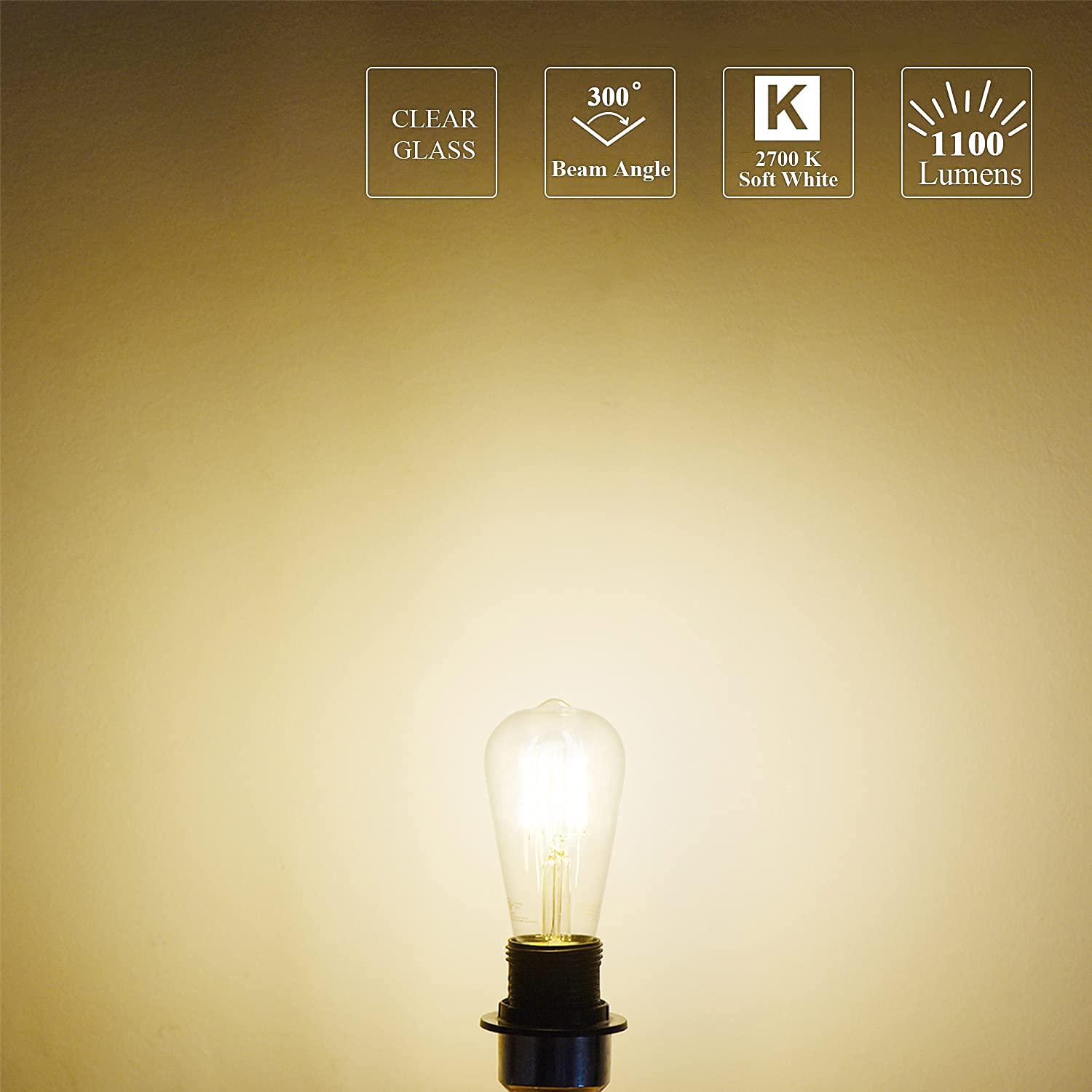 MASTERY MART ST21 Dimmable LED Vintage Edison Light Bulb 100W Equivalent 10 Pack 2700K Soft White Clear Glass E26 Base 1100LM
