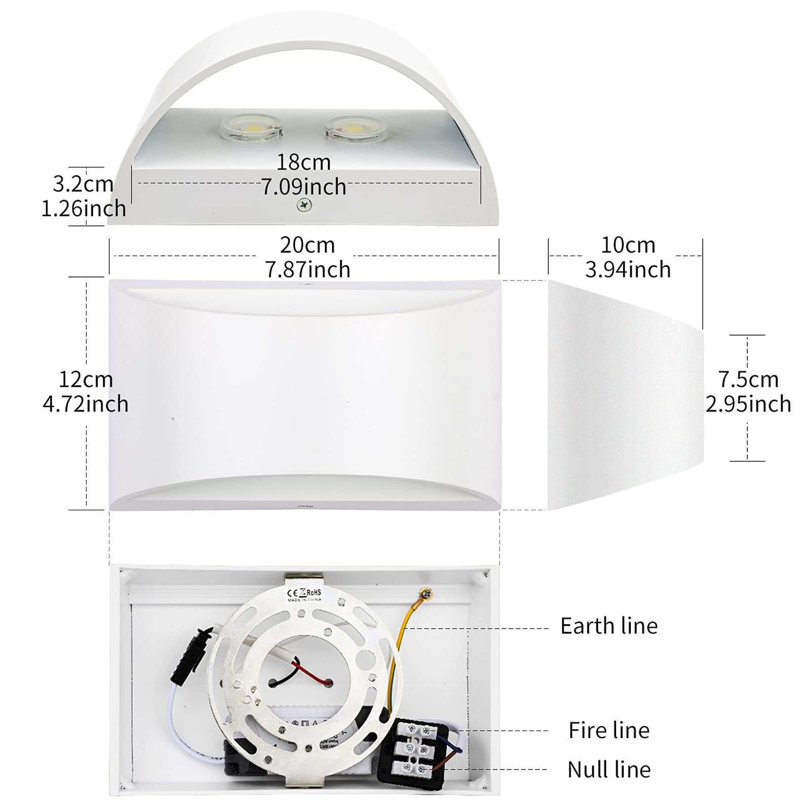 Lightess Indoor Led Wall Lamp 12W Dimmable Up Down Wall Light For Living Room Bedroom Hallway Staircase Cool White