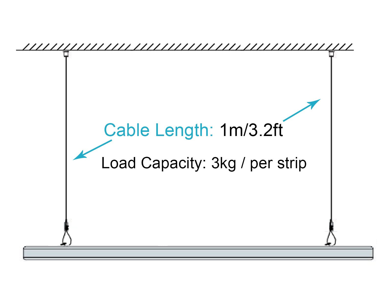 OTTFF 8 Pack 3.2 ft Adjustable Steel Suspension Cables for LED Panel Lights - Silver, Model WB64-T2
