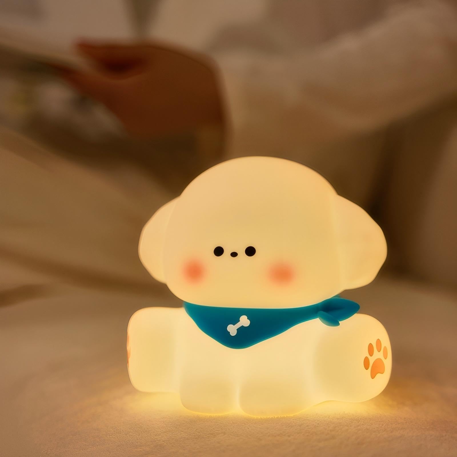 HAPPYBAG Dog Lamp, Cute Puppy Night Light for Kids, Dimmable Nursery Puppy Lamps, Silicone Fruit Bedside Lamp for Baby and Toddl