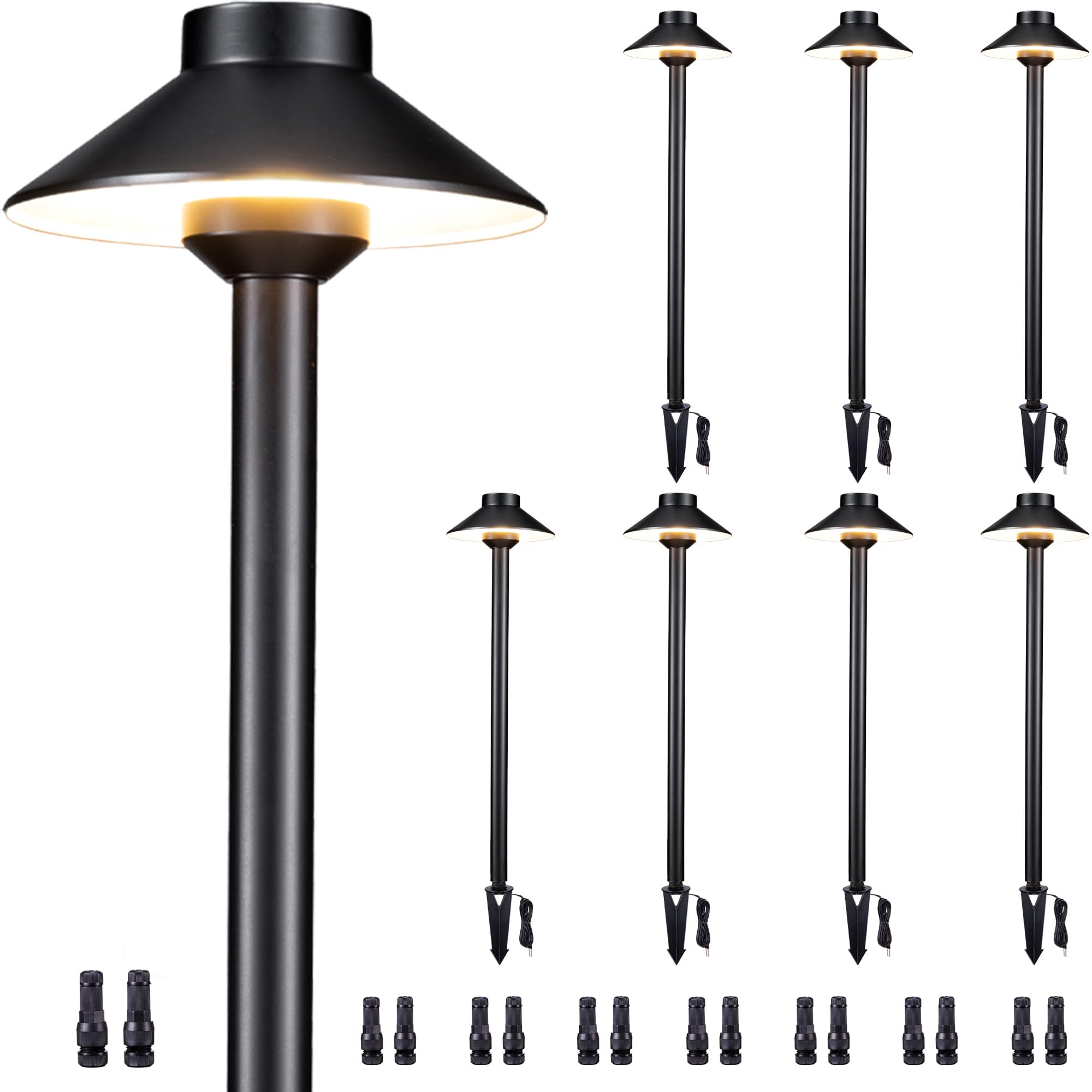 Gardenreet Brass Low Voltage Path Lights - 12V LED Landscaping Pathway Lamp IP65 Waterproof, Wired Walkway Lighting Outdoor, Mus