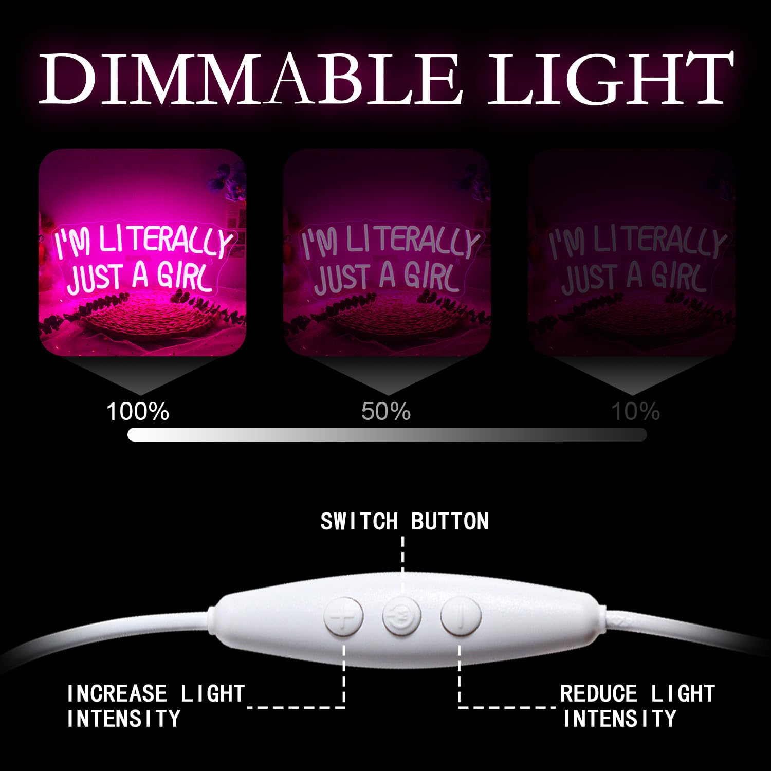 LUCUNSTAR Neon Sign - Pink LED Light for Wall Decor, Dimmable USB Connectivity, Perfect for Bedroom and Girlsroom Decor