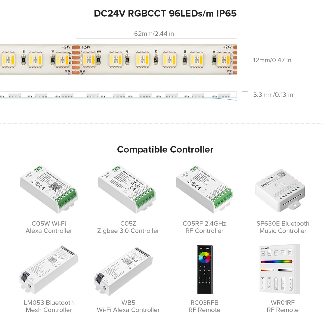 Btf-Lighting Rgbcct 5 Colors In 1 Led Tape Lights 5050Smd Rgbww Rgb+Dimmable Color Temperature 2700K-6500K 16.4Ft 96Led/M 480Led
