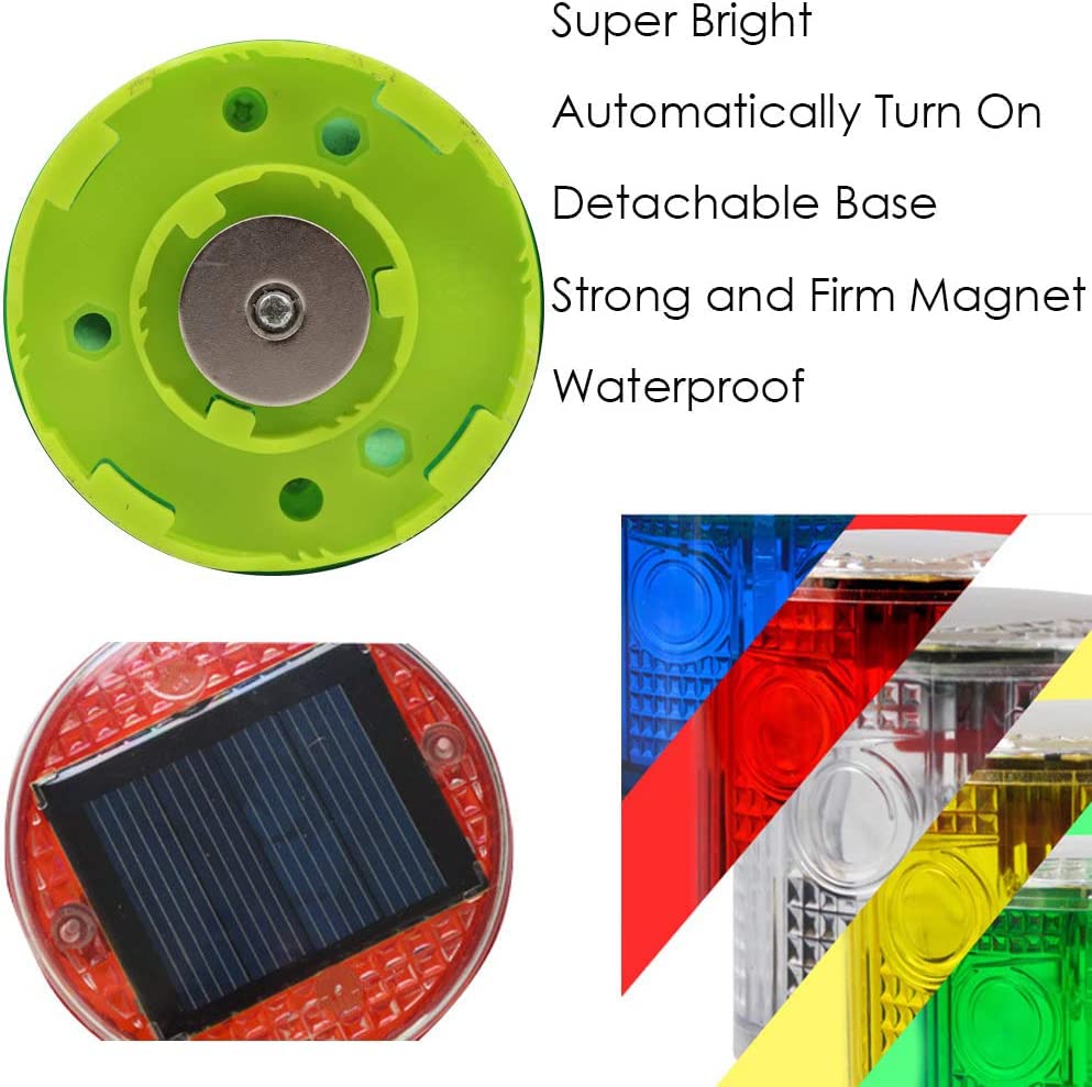 Aolyty Solar Strobe Warning Light Strong Magnetic Base Flashing Super Bright 360 Degree Automatically Turn On Waterproof For Construction Traffic Factory (Red)