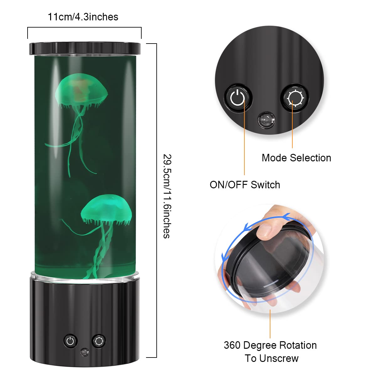 KIKILIVE Jellyfish Lamp, LED Aquarium Night Light, 11.6in Tall, Black, Remote Control, 17 Color Changing, Model 21081601